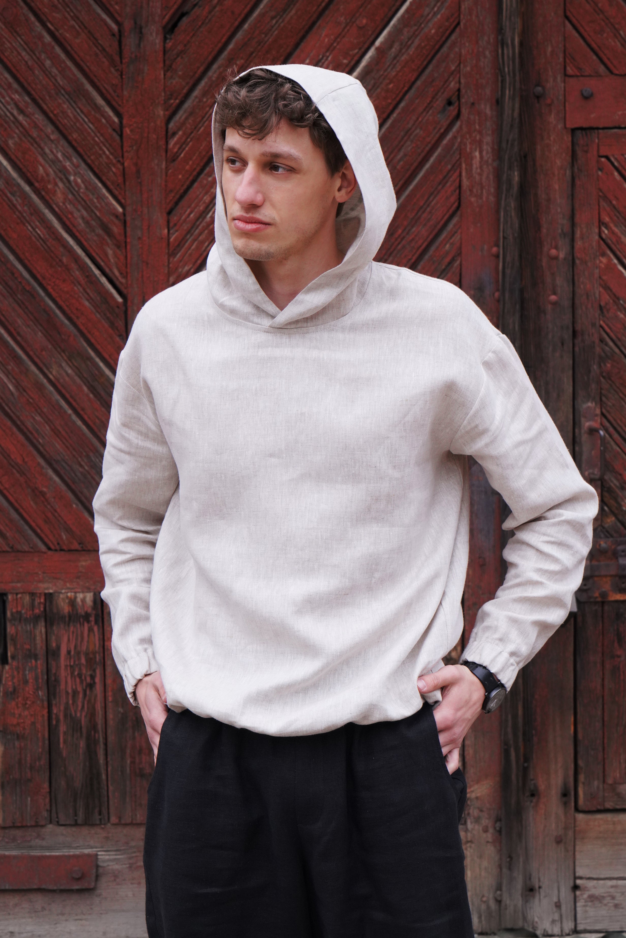 Relaxed linen hoodie CEDRUS in Beige