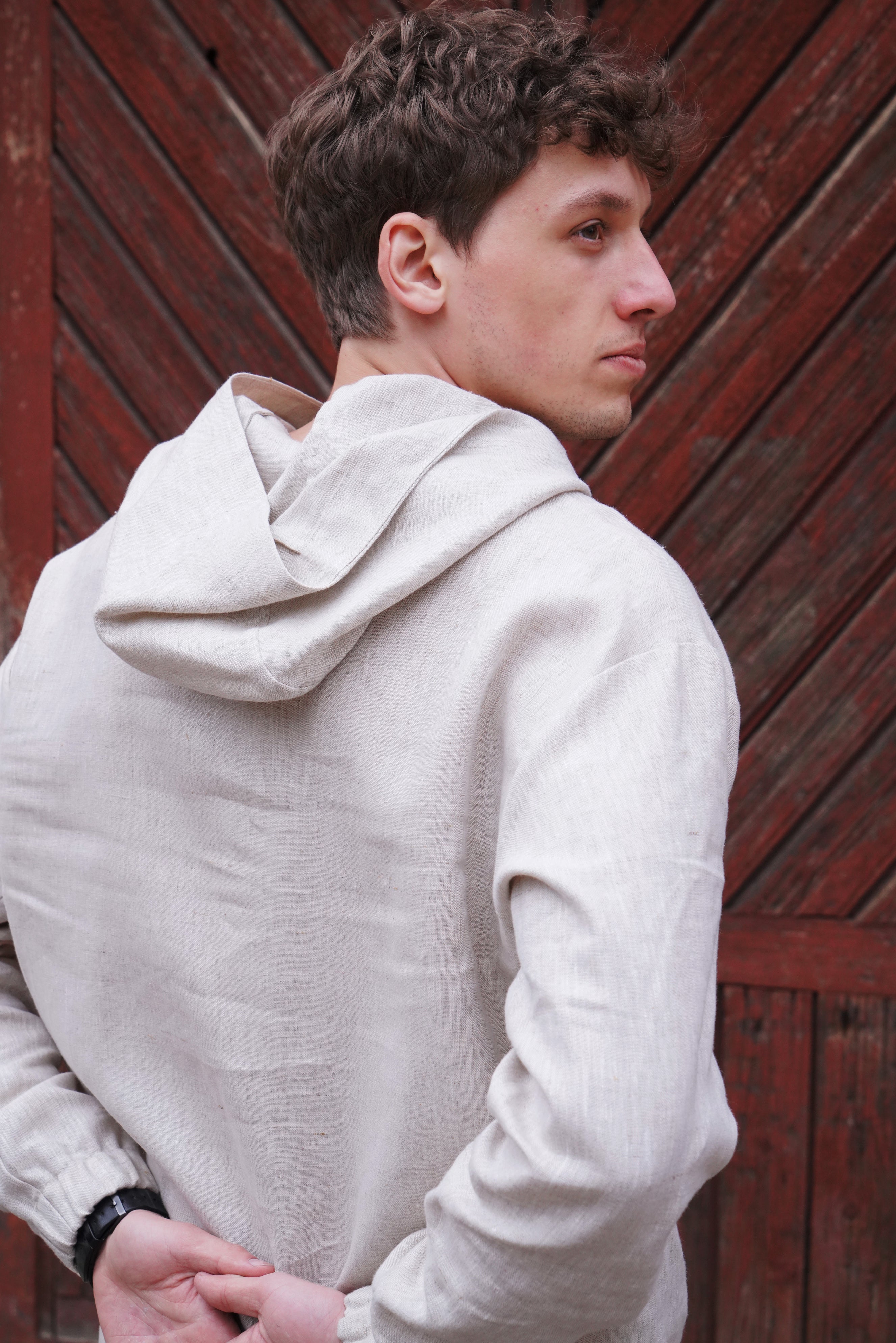 Relaxed linen hoodie CEDRUS in Beige