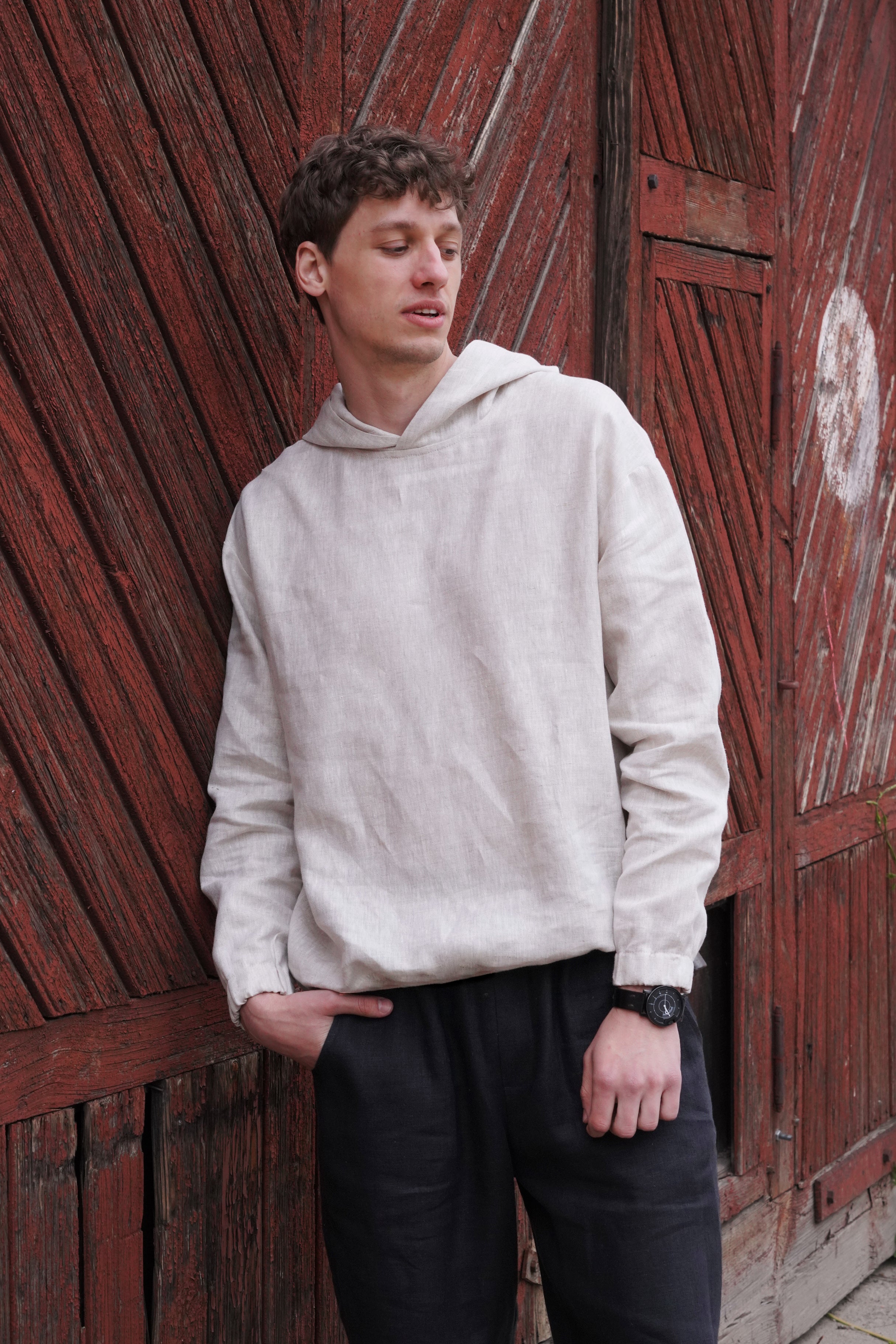 Relaxed linen hoodie CEDRUS in Beige