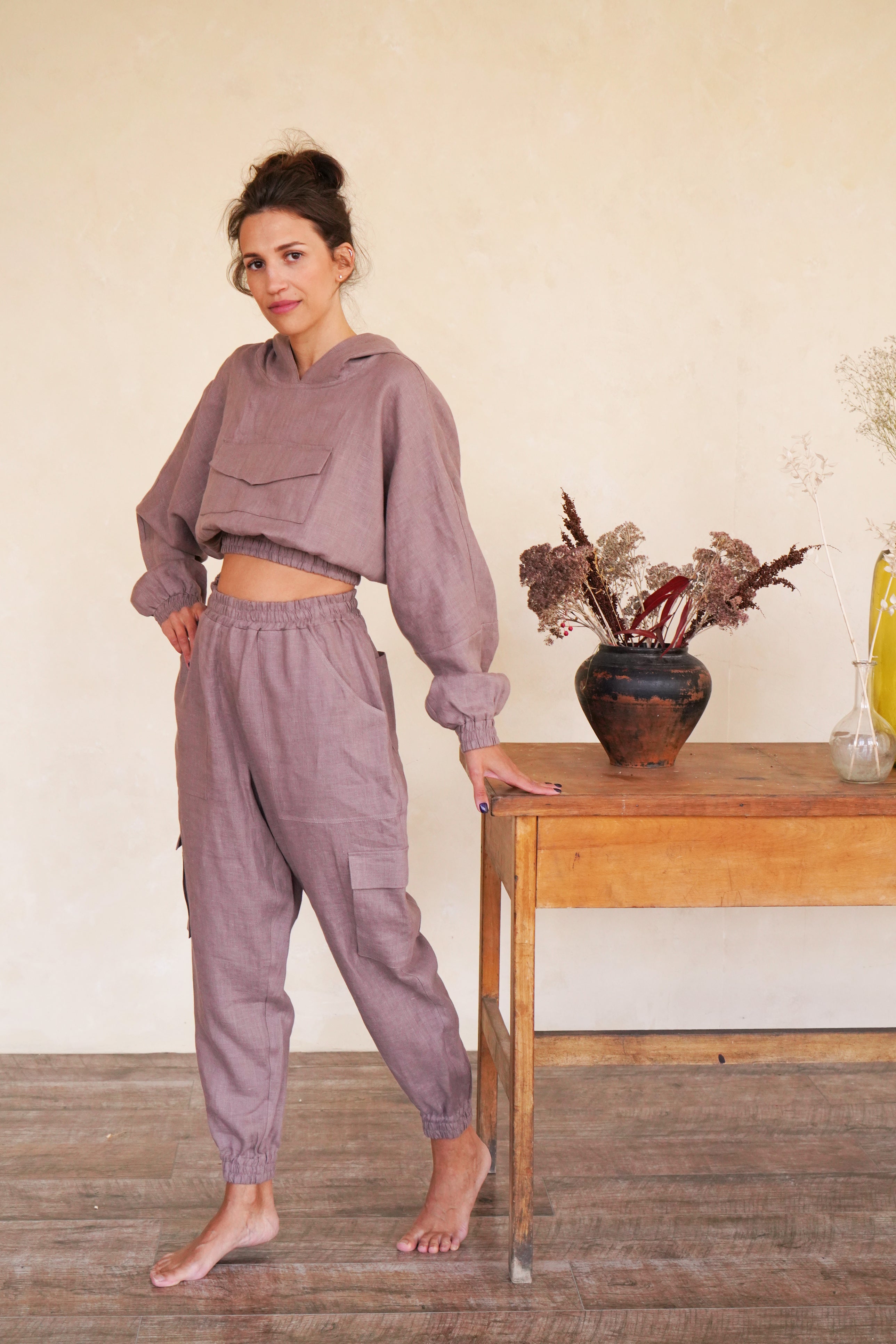 Women’s Crop Hoodie ORCHID in Latte