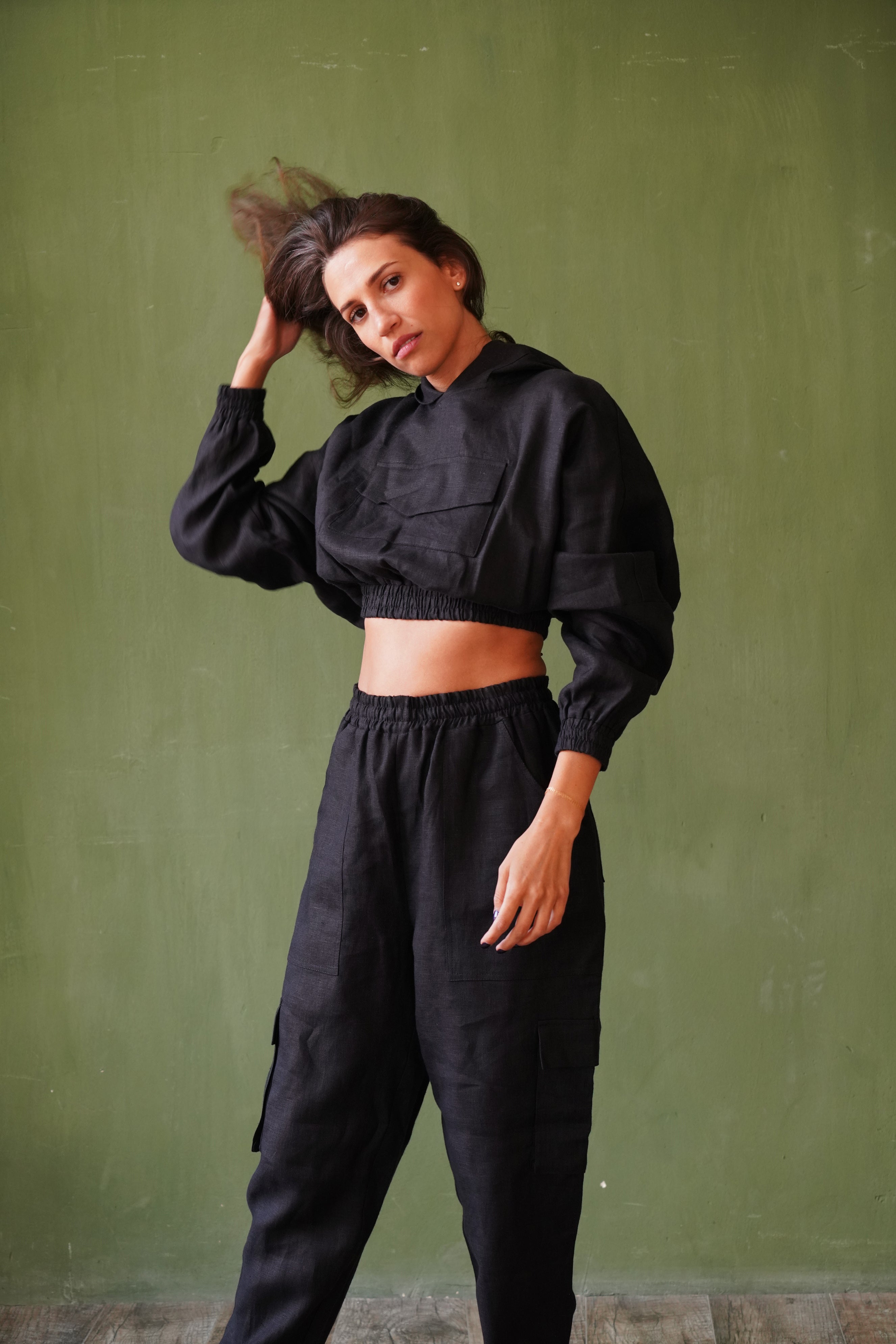 Women’s Linen Cargo Joggers LUMA in Black