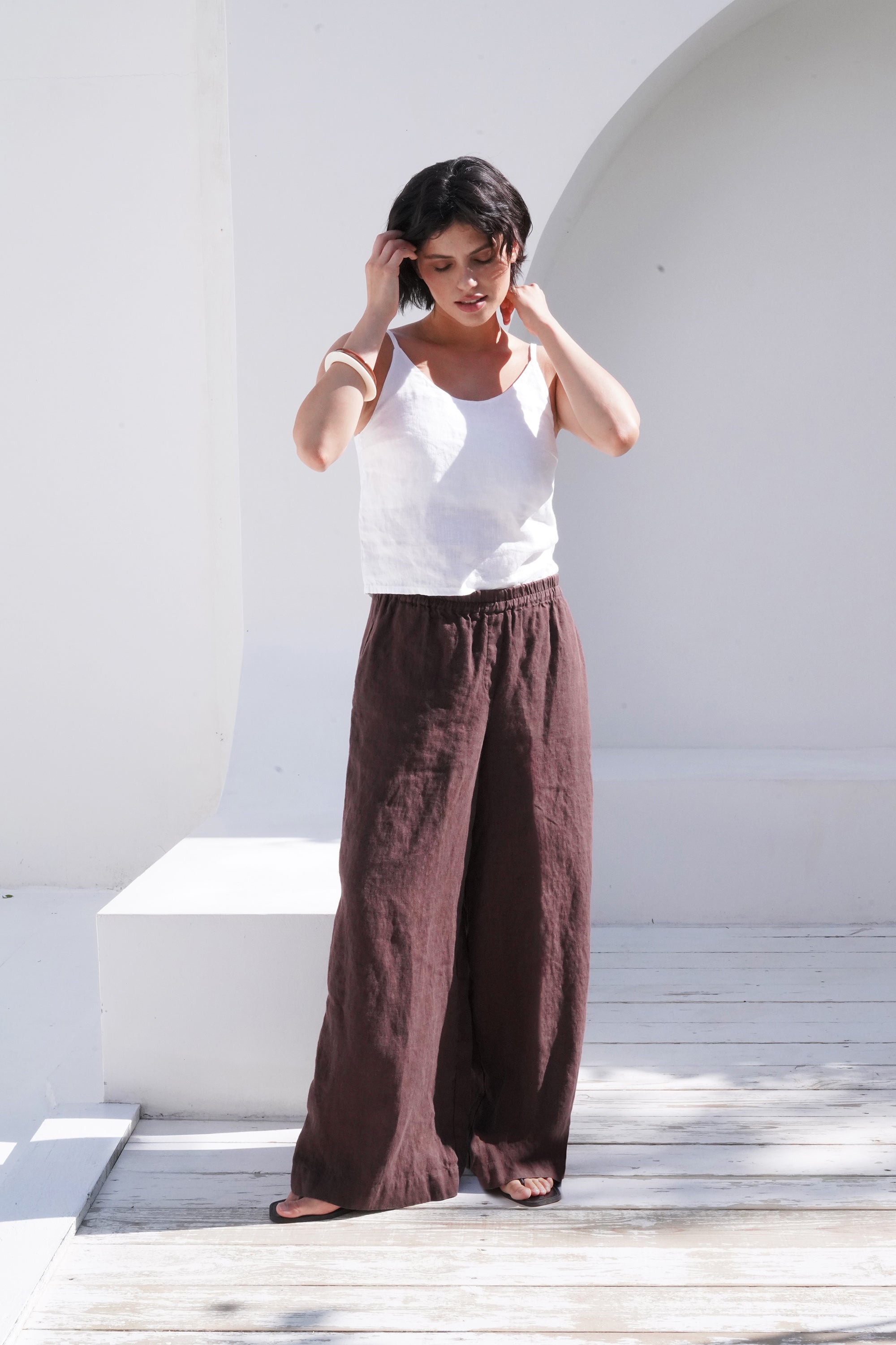 Women’s Wide-leg Linen Pants THUME in Brown