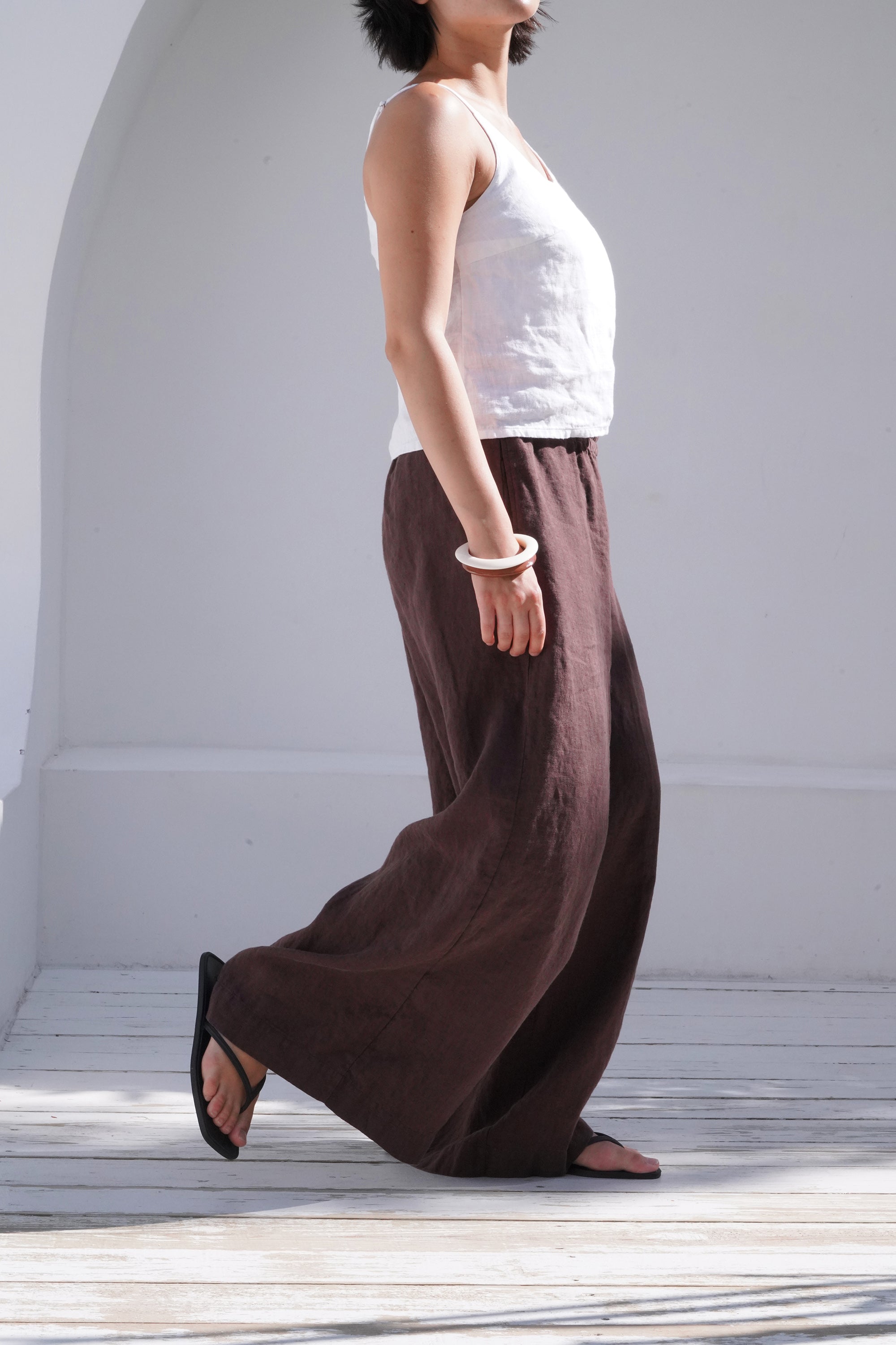 Women’s Wide-leg Linen Pants THUME in Brown