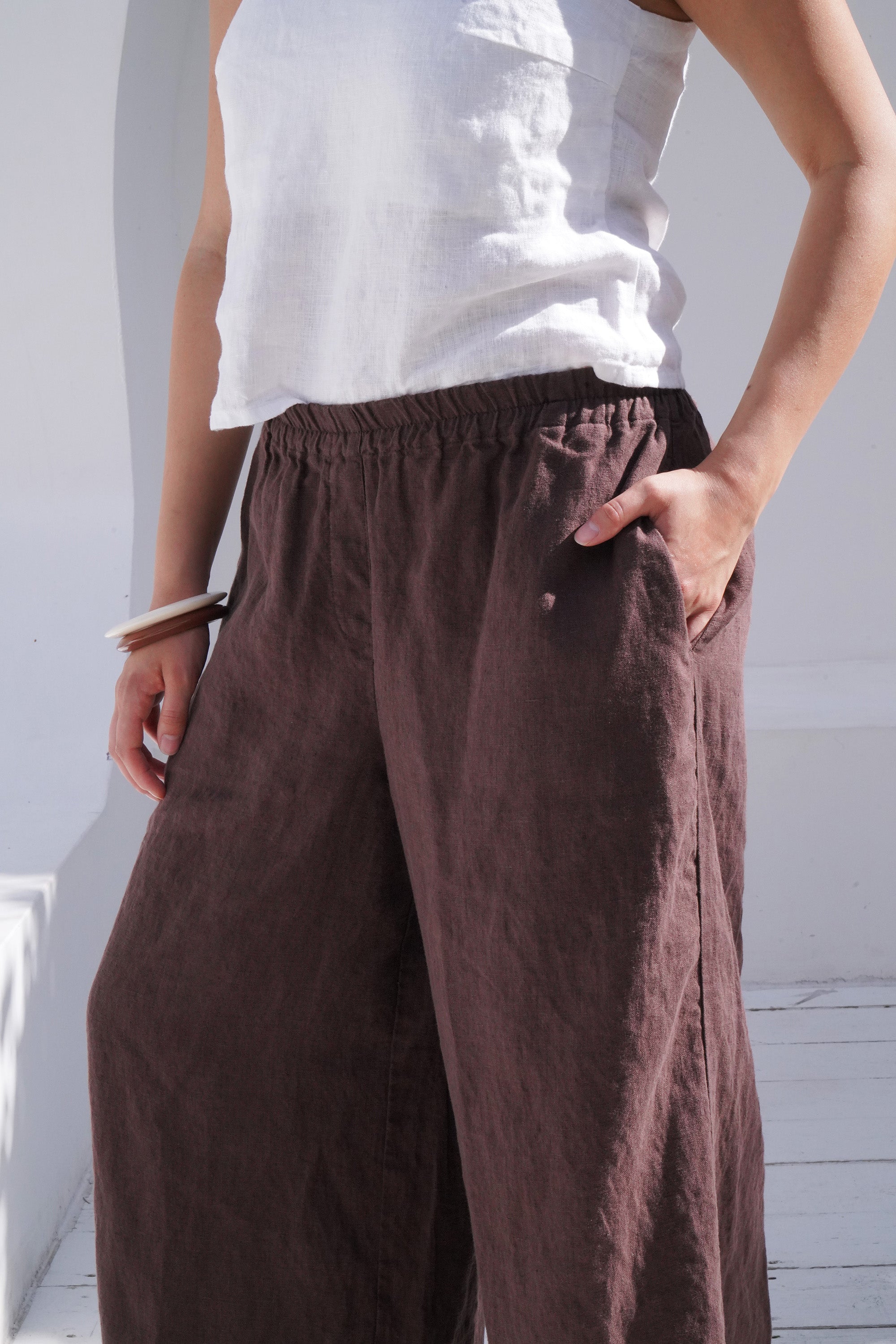 Women’s Wide-leg Linen Pants THUME in Brown