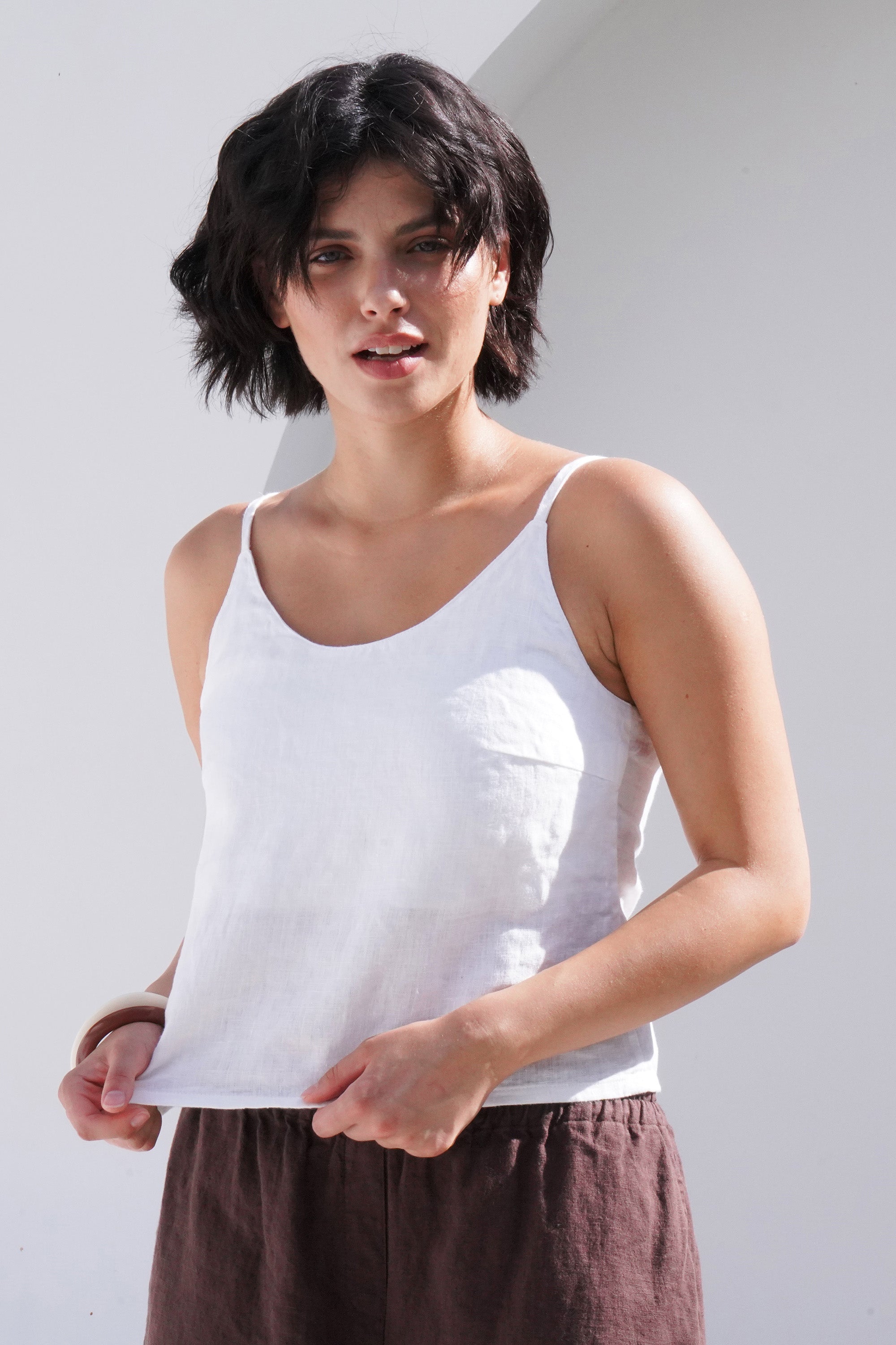 Women’s Linen Camisole Top CAMELLIA in White
