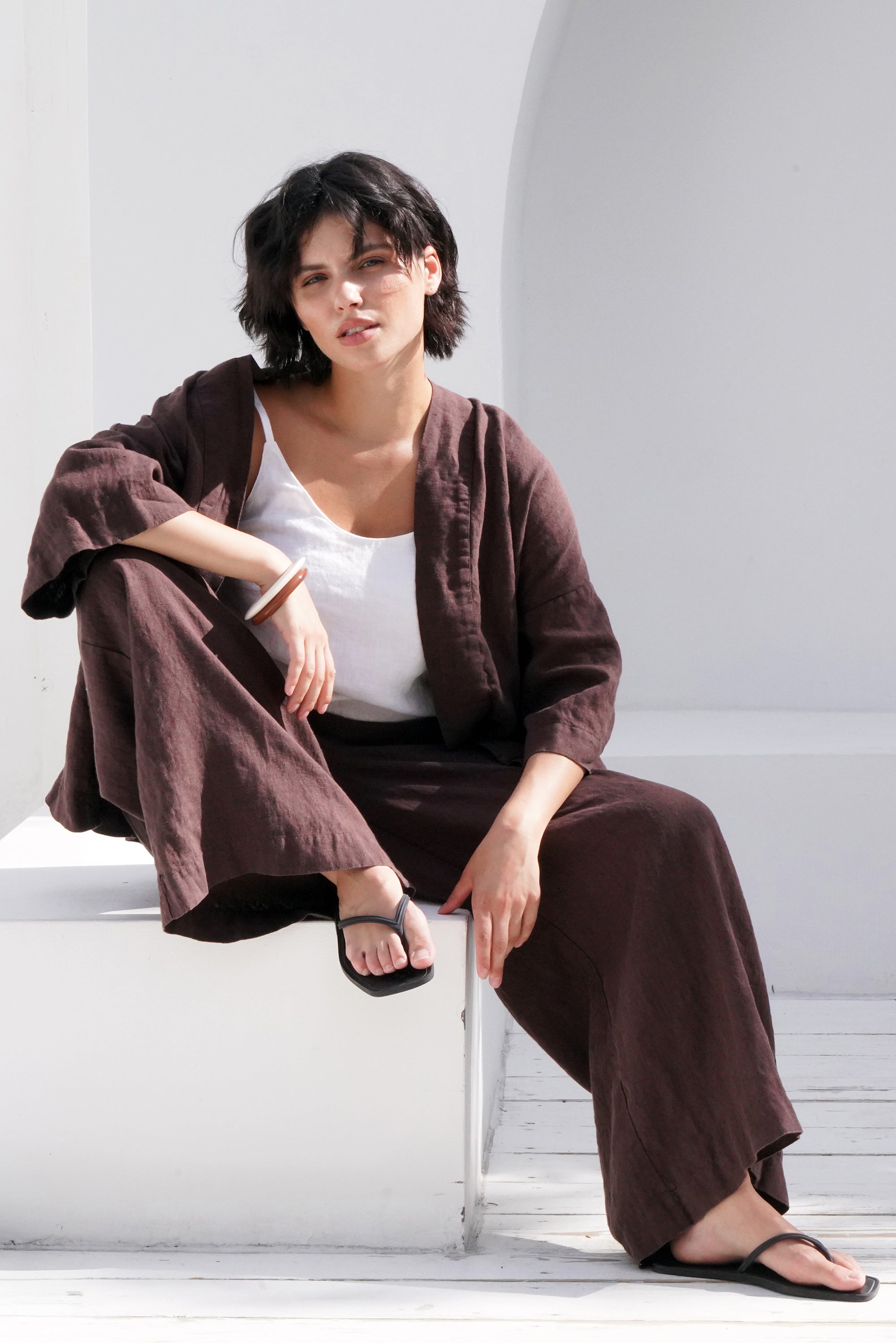 Women’s Wide-leg Linen Pants THUME in Brown