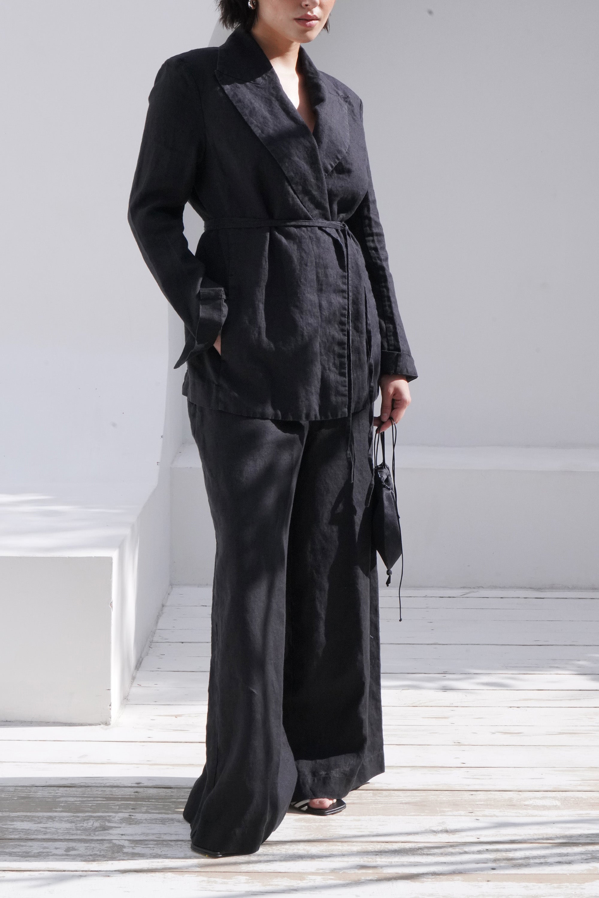 Women’s Linen Wrap Blazer JASMI in Black