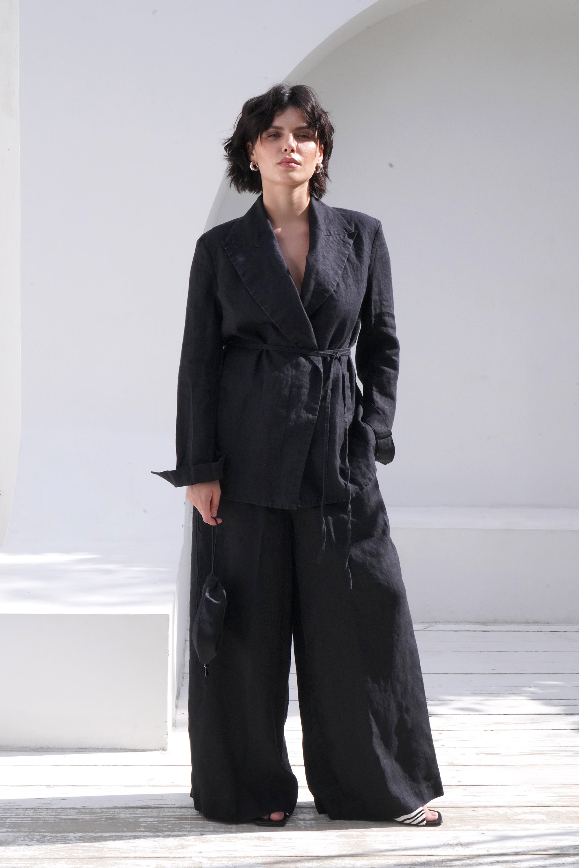 Women’s Linen Wrap Blazer JASMI in Black