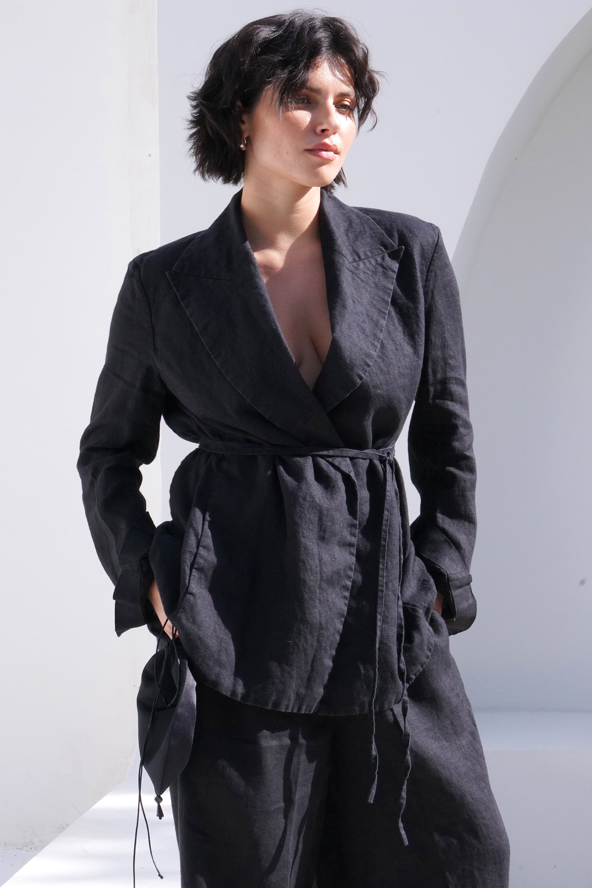 Women’s Linen Wrap Blazer JASMI in Black