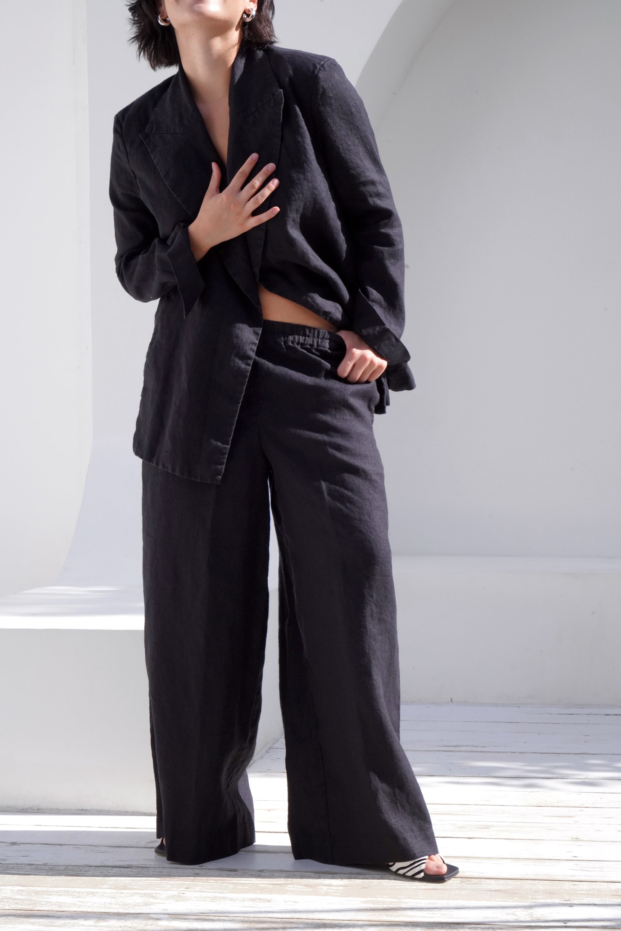 Women’s Wide-leg Linen Pants THUME in Black