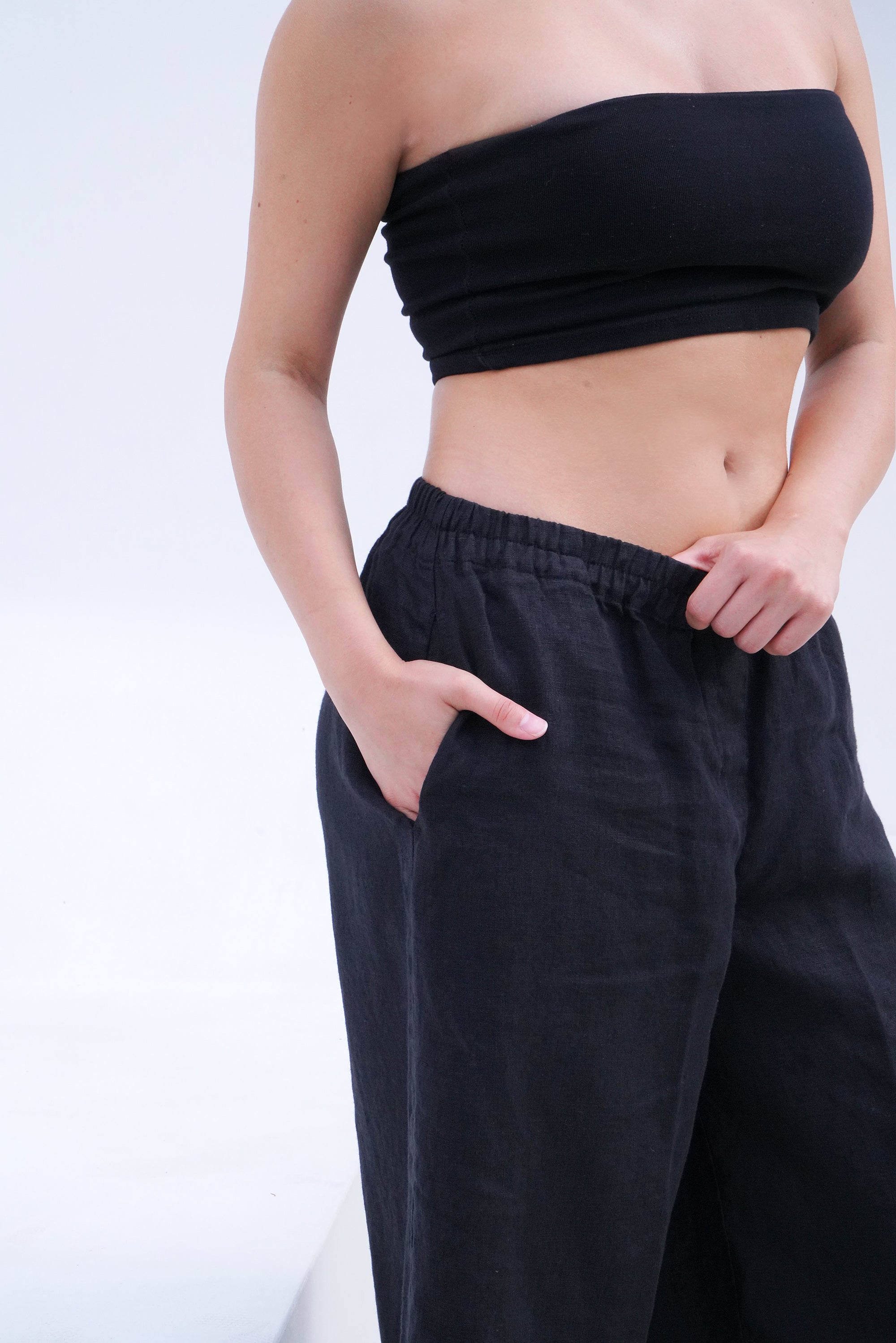 Women’s Wide-leg Linen Pants THUME in Black