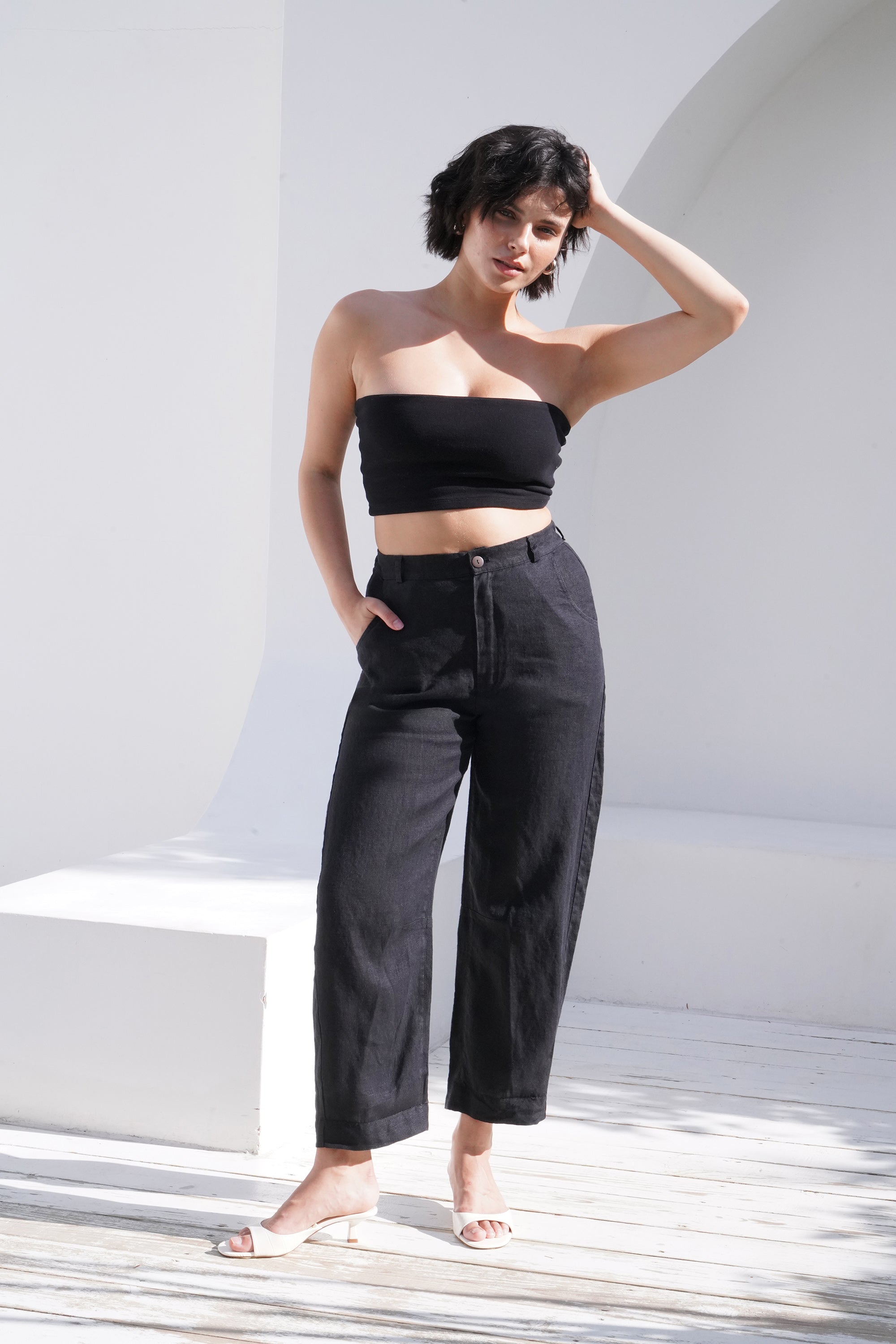 Women’s Linen Straight-Leg Pants MENTA in Black