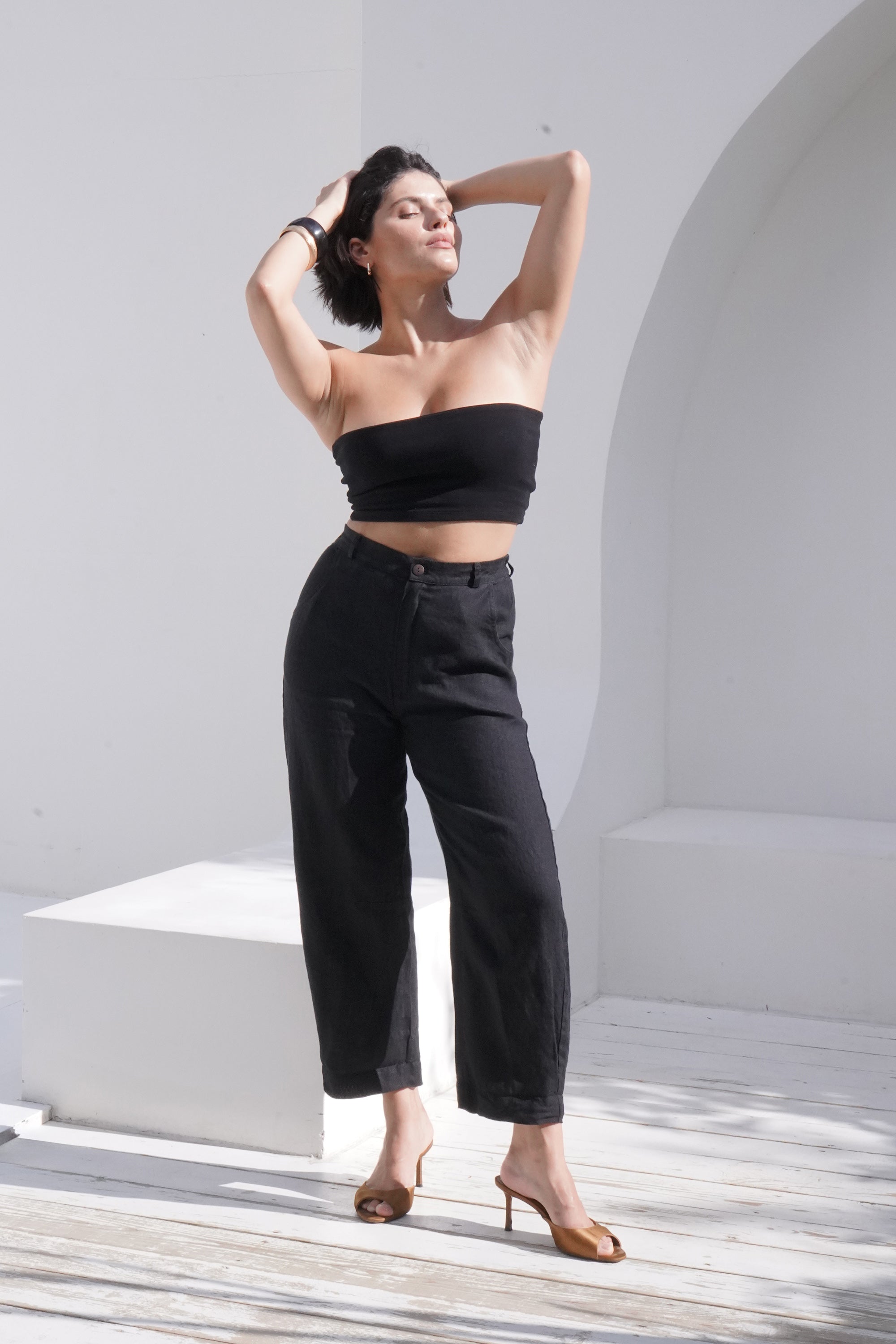 Women’s Linen Straight-Leg Pants MENTA in Black