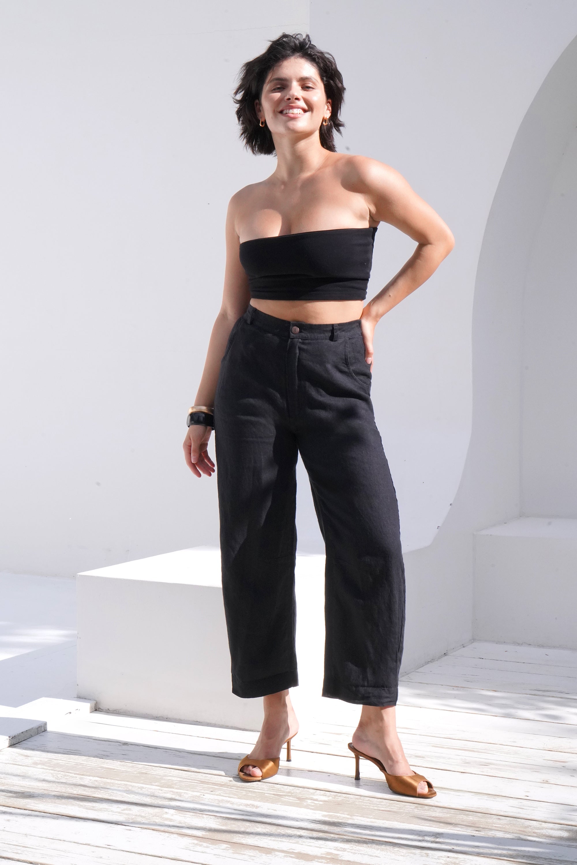 Women’s Linen Straight-Leg Pants MENTA in Black