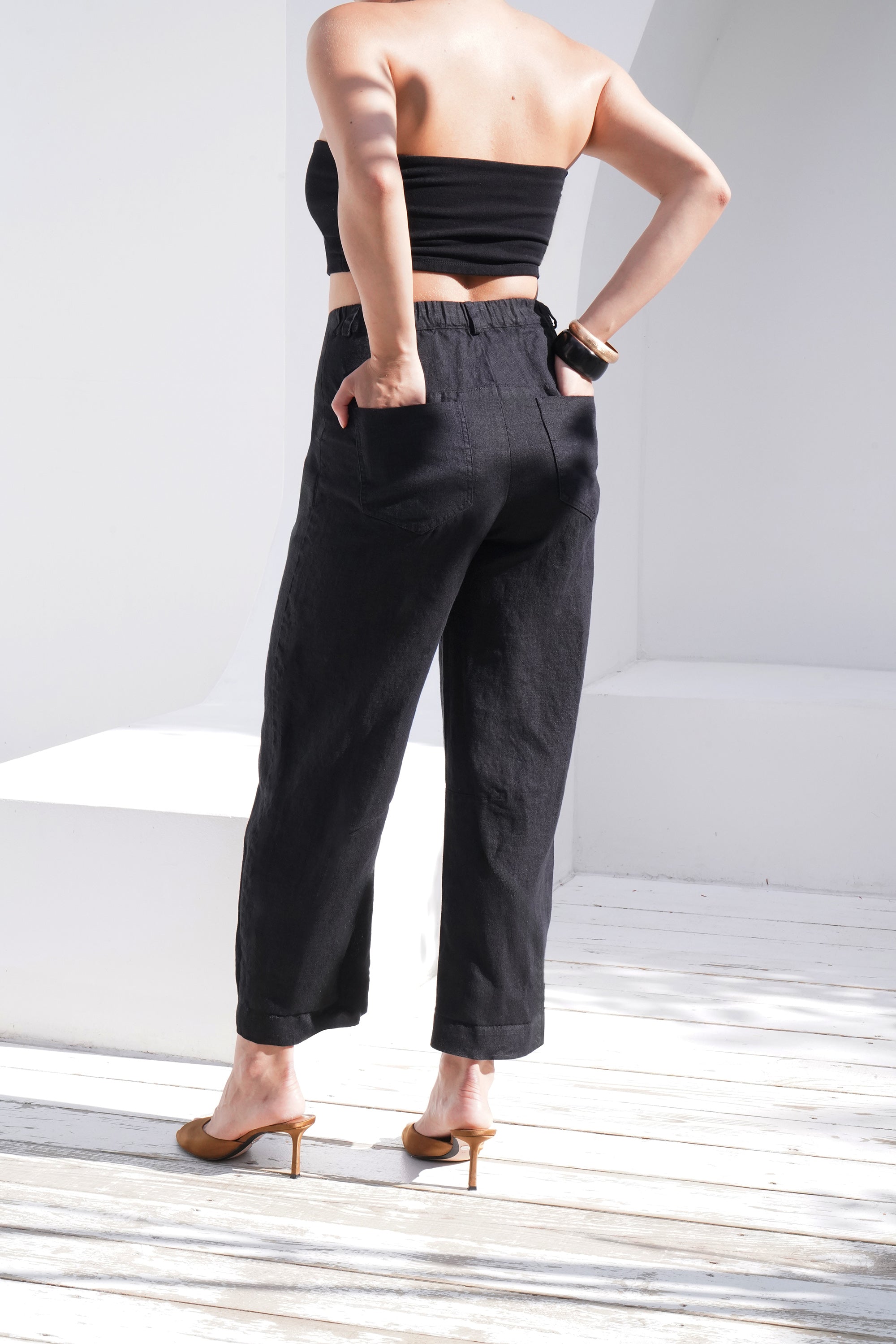 Women’s Linen Straight-Leg Pants MENTA in Black