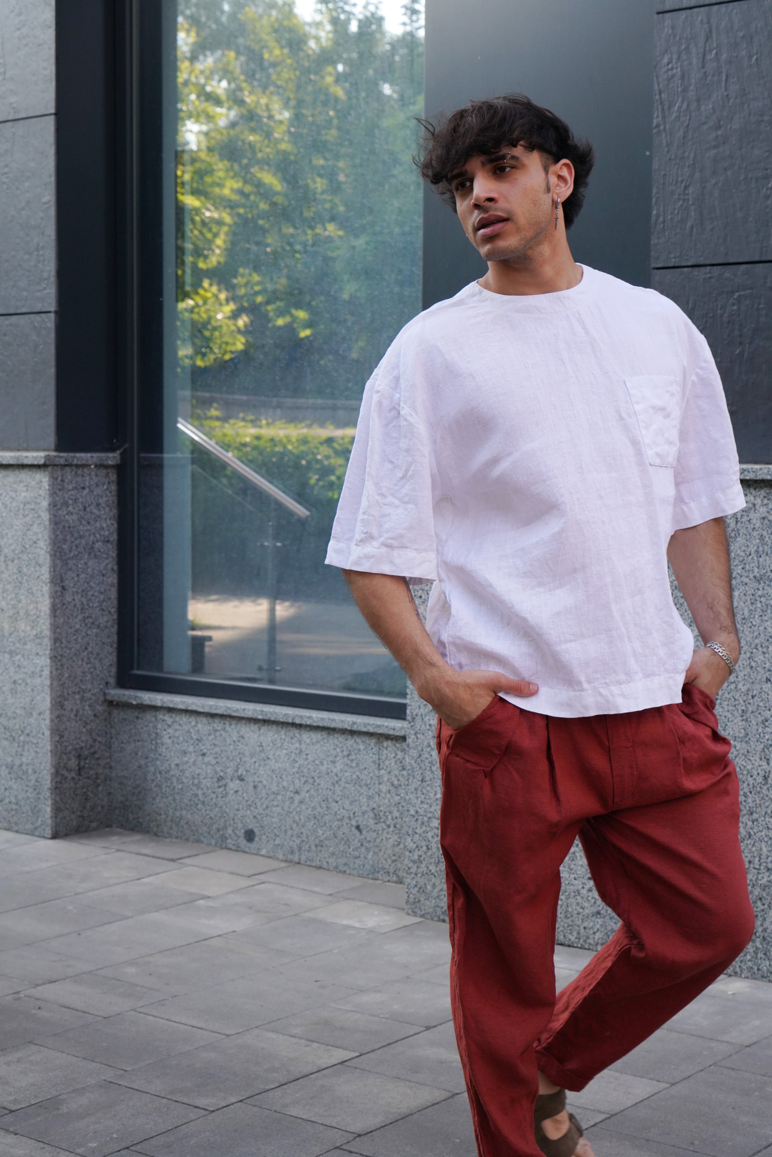 Men’s Oversized Linen T-Shirt SUMIRE in White