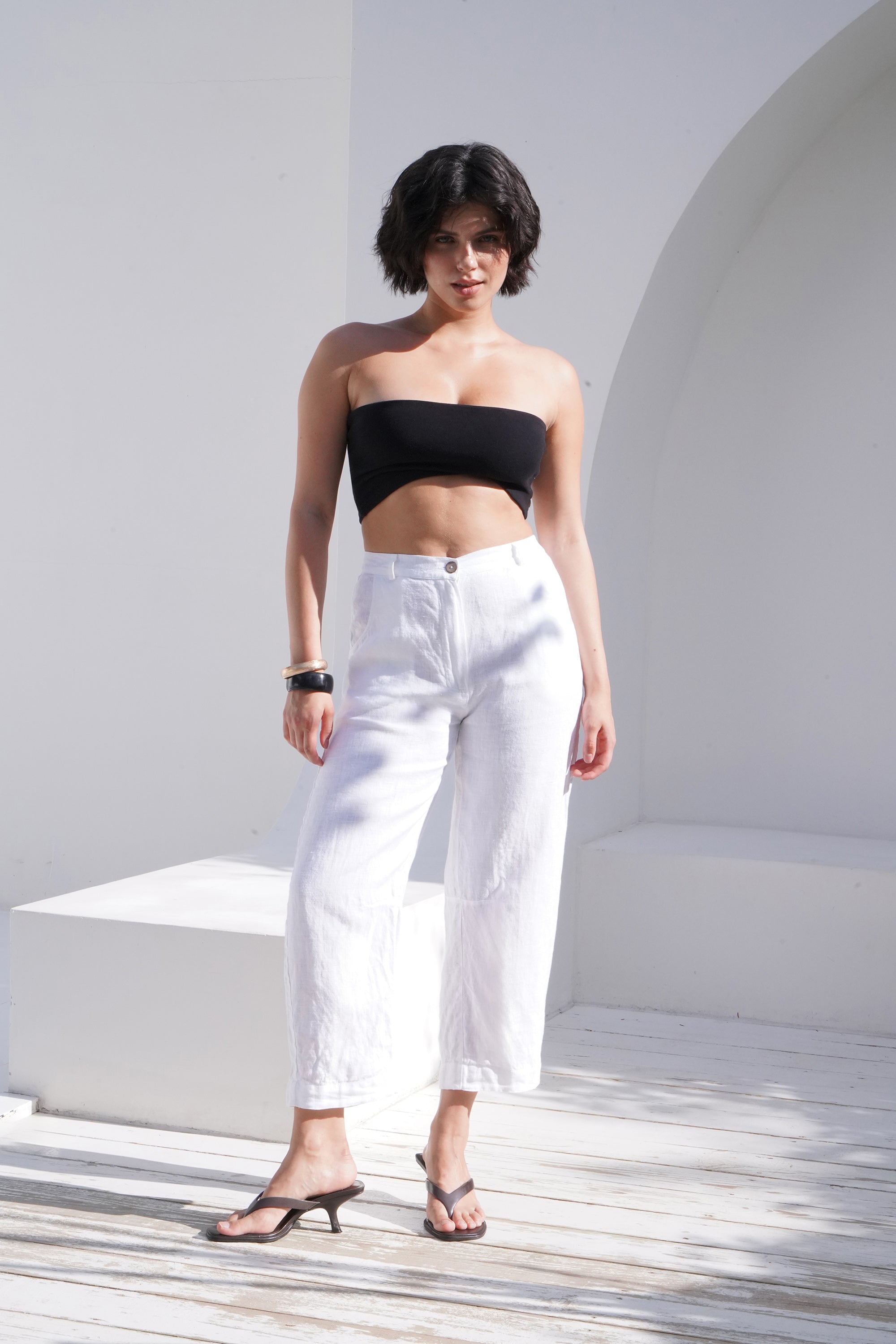 Women’s Linen Straight-Leg Pants MENTA in White