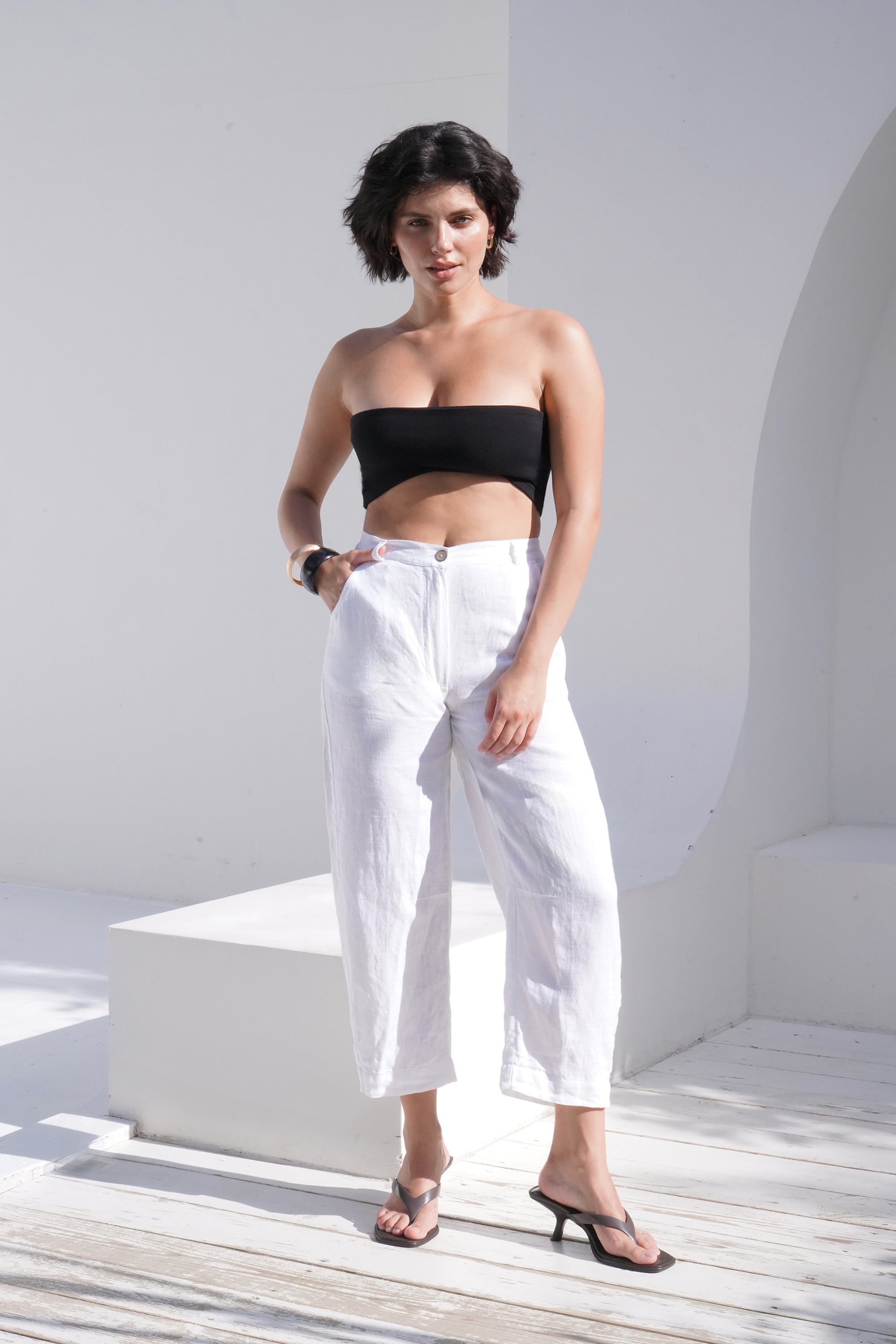 Women’s Linen Straight-Leg Pants MENTA in White