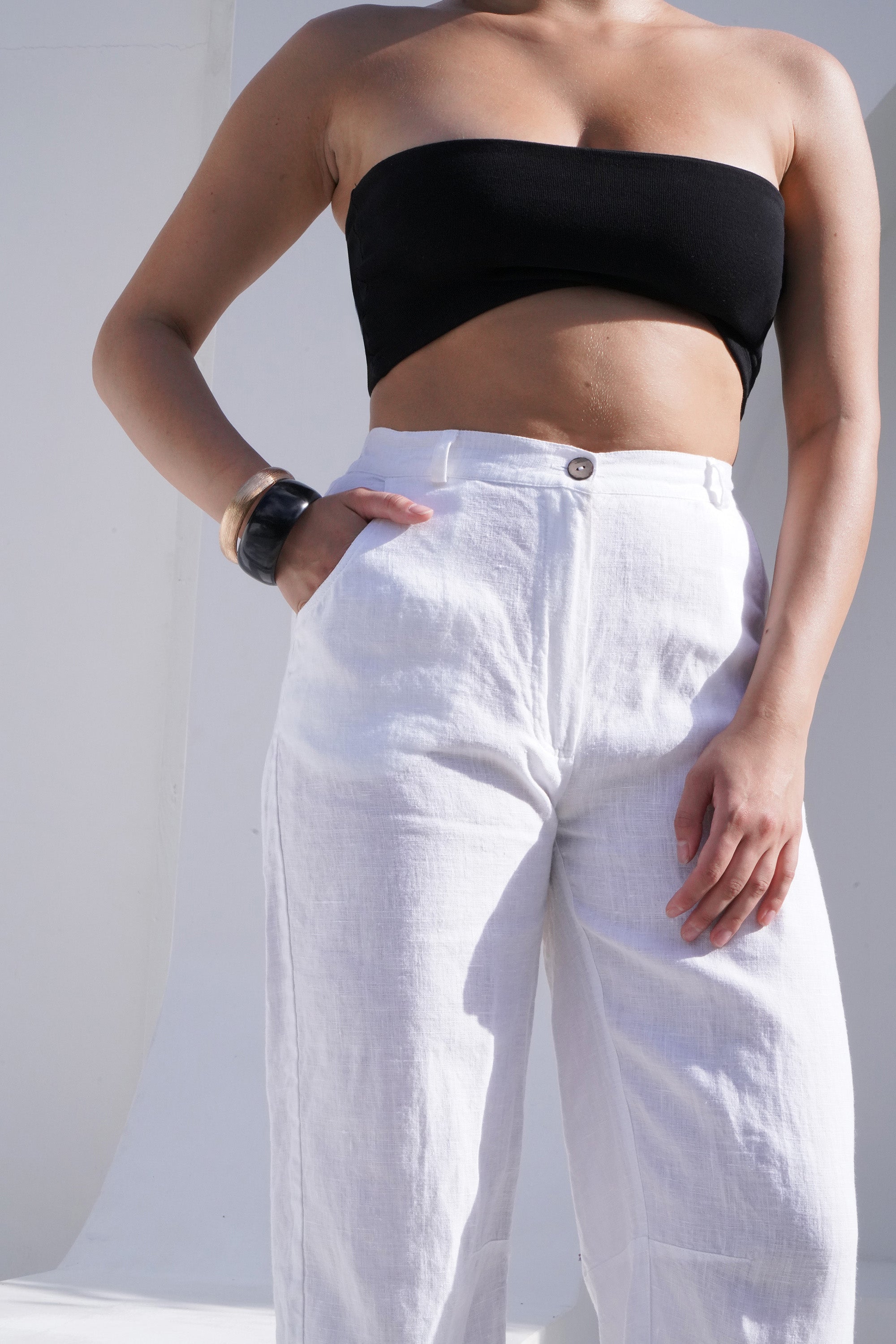 Women’s Linen Straight-Leg Pants MENTA in White