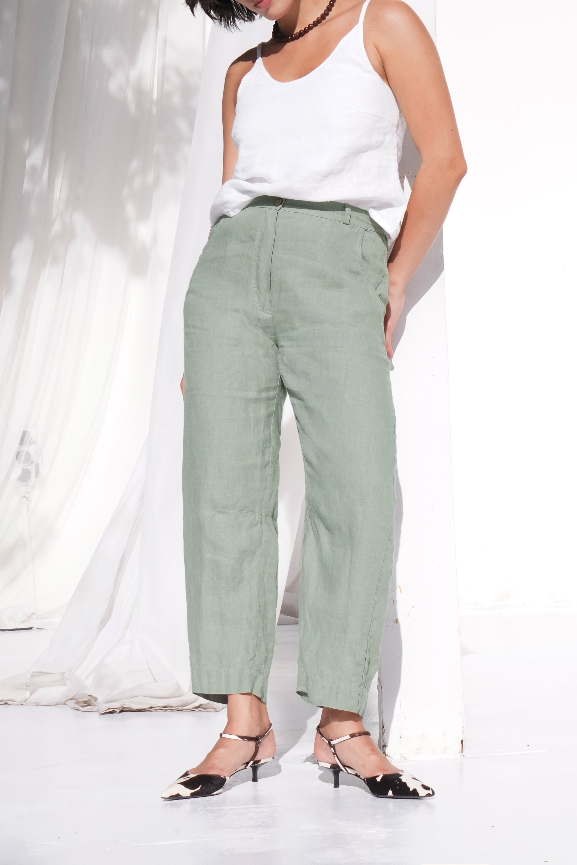 Women’s Linen Straight-Leg Pants MENTA in Olive