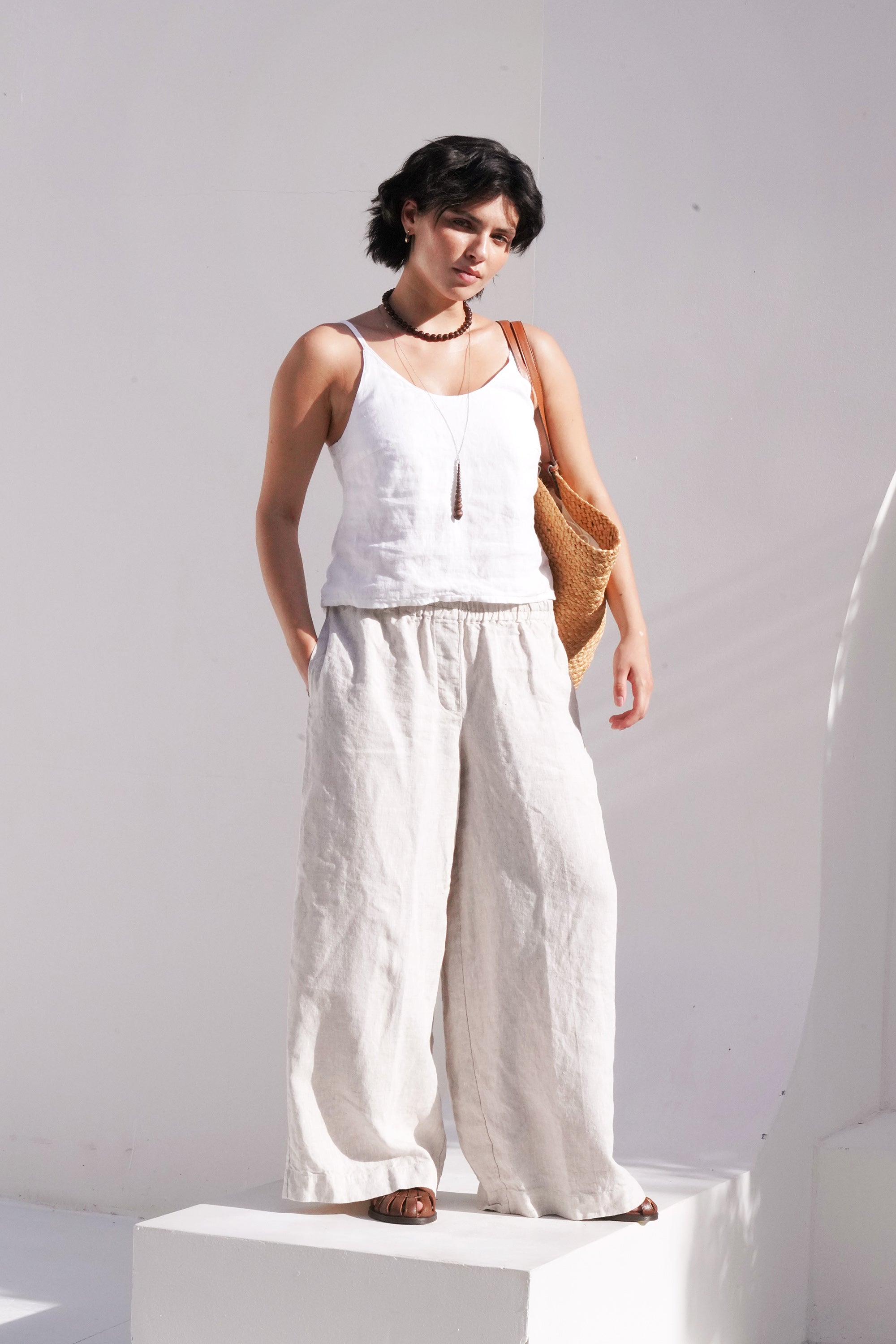 Women’s Wide-leg Linen Pants THUME in Beige
