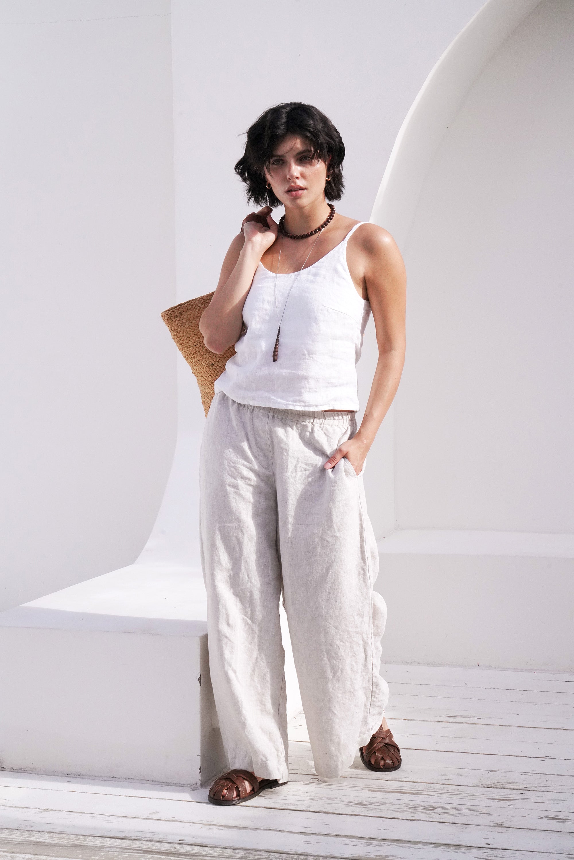 Women’s Wide-leg Linen Pants THUME in Beige