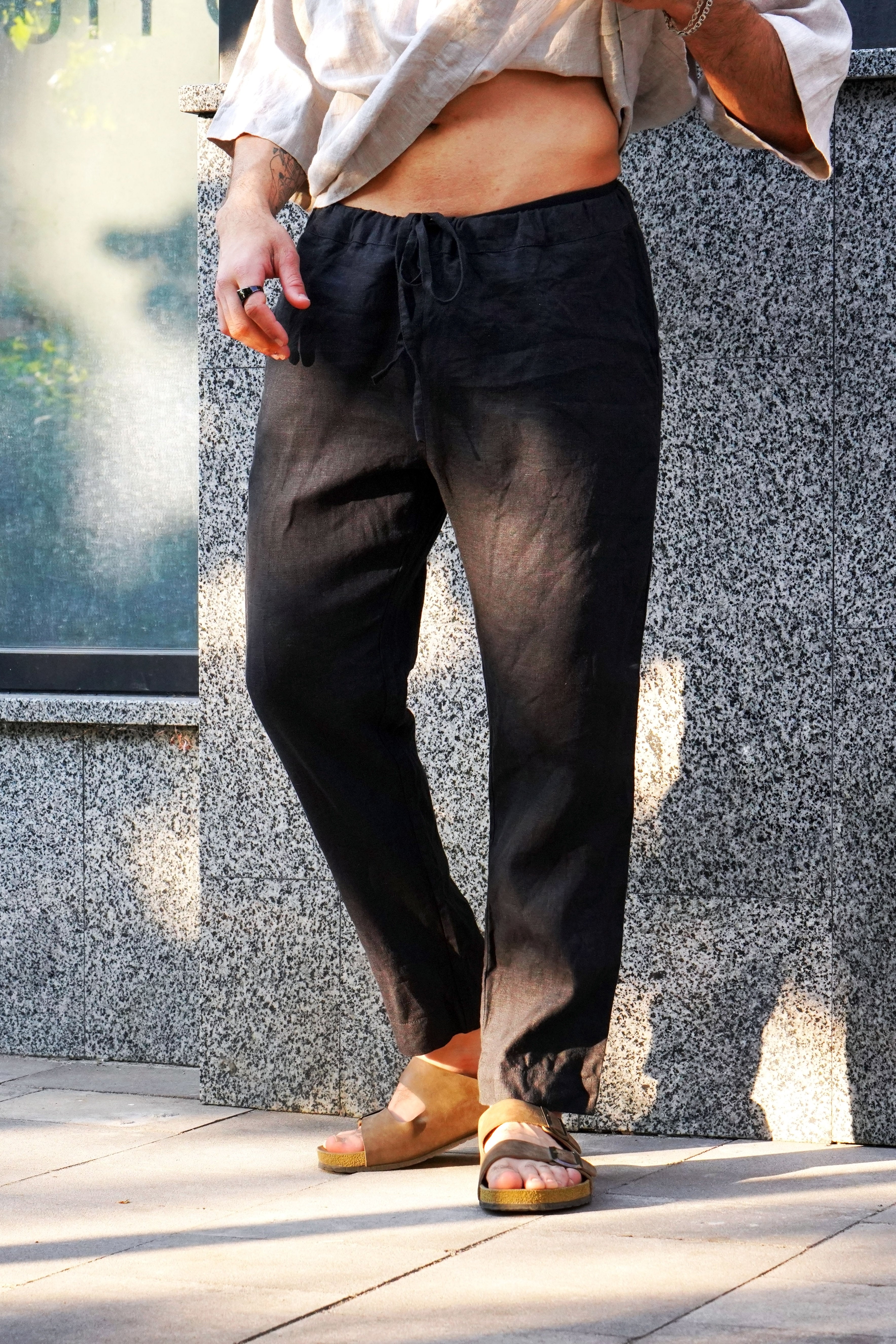 Men's Straight Leg Linen Pants ASH in Black