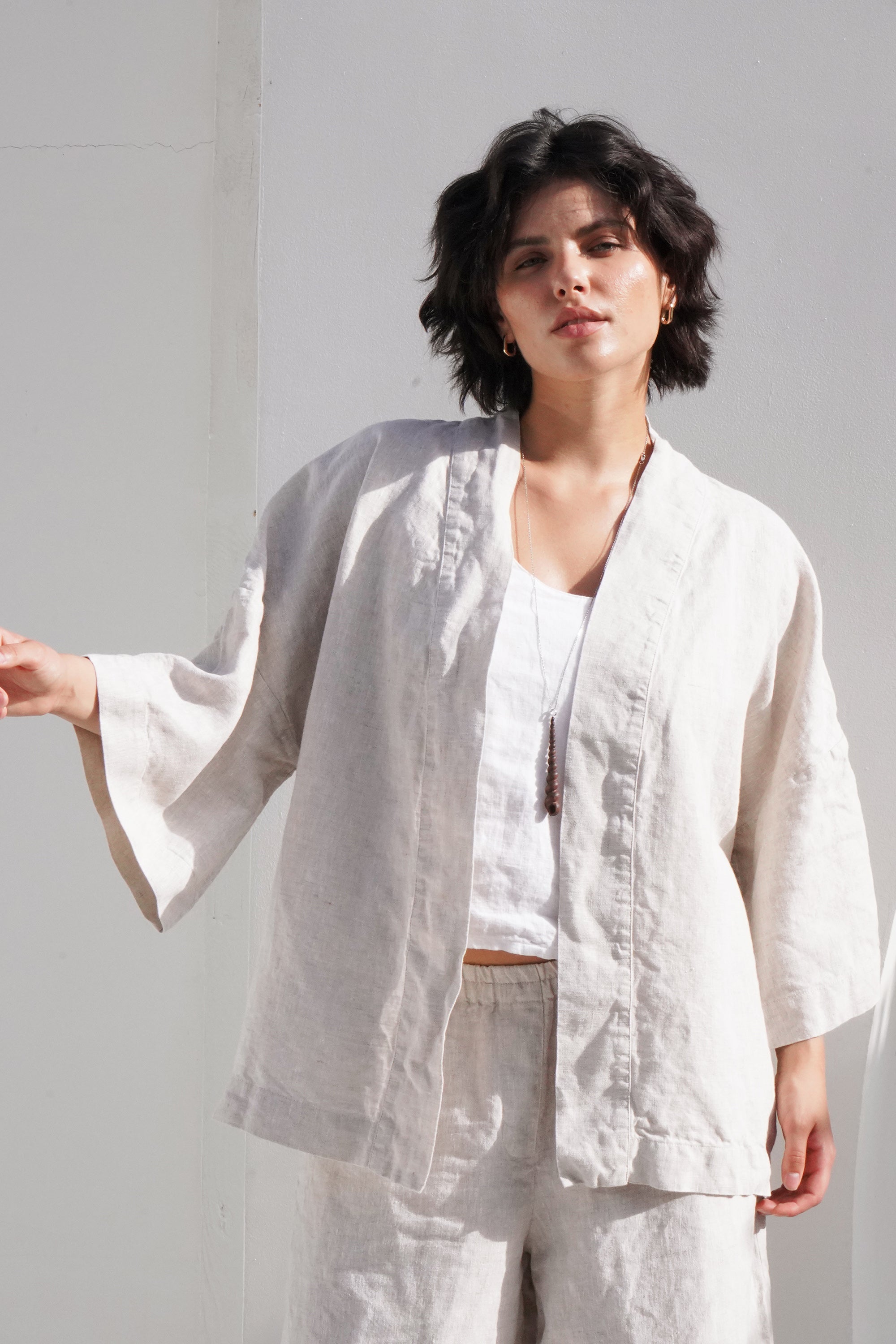 Women’s Linen Kimono Jacket ALTEA in Beige