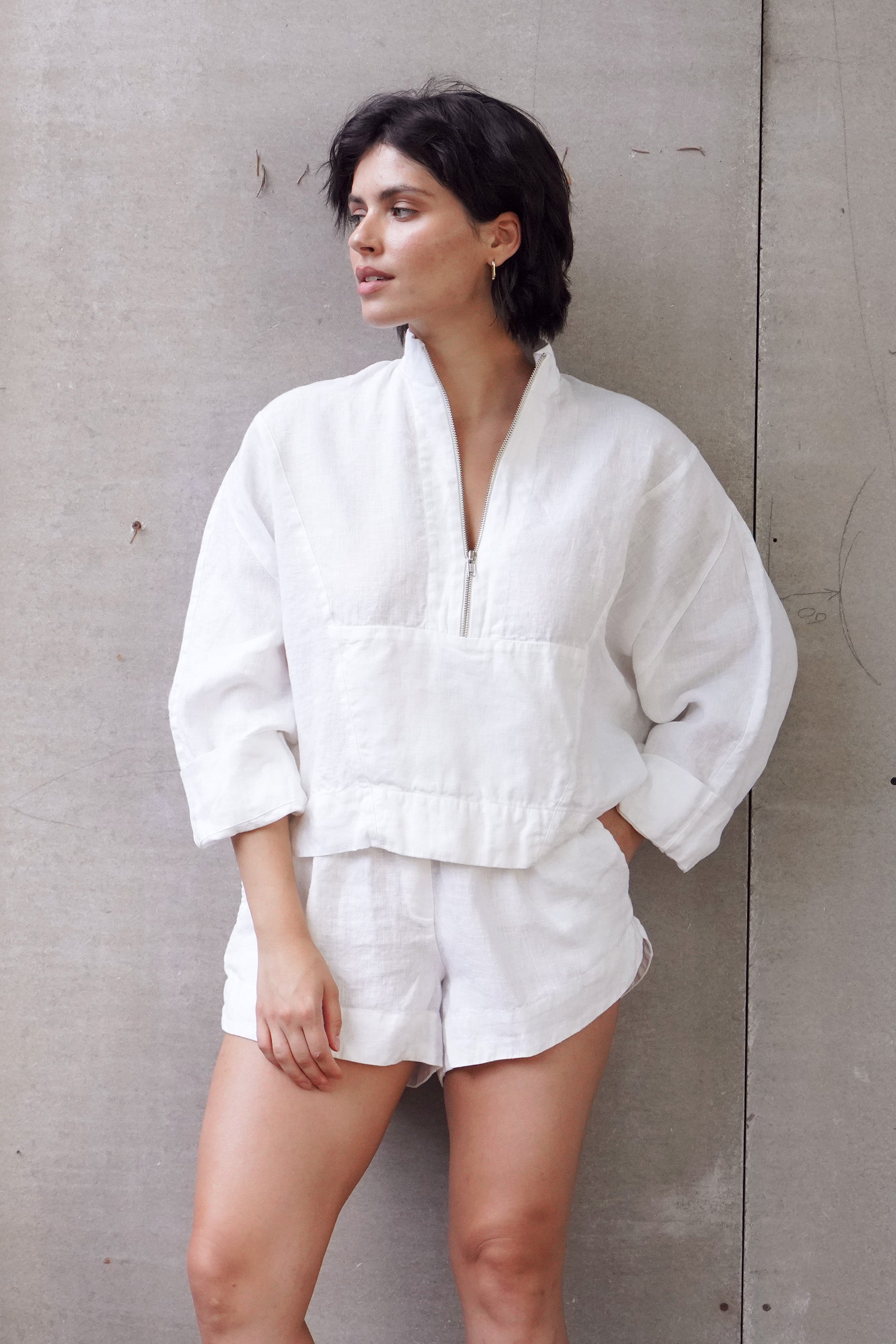 Women’s Linen Shorts with Pockets LEMON in White