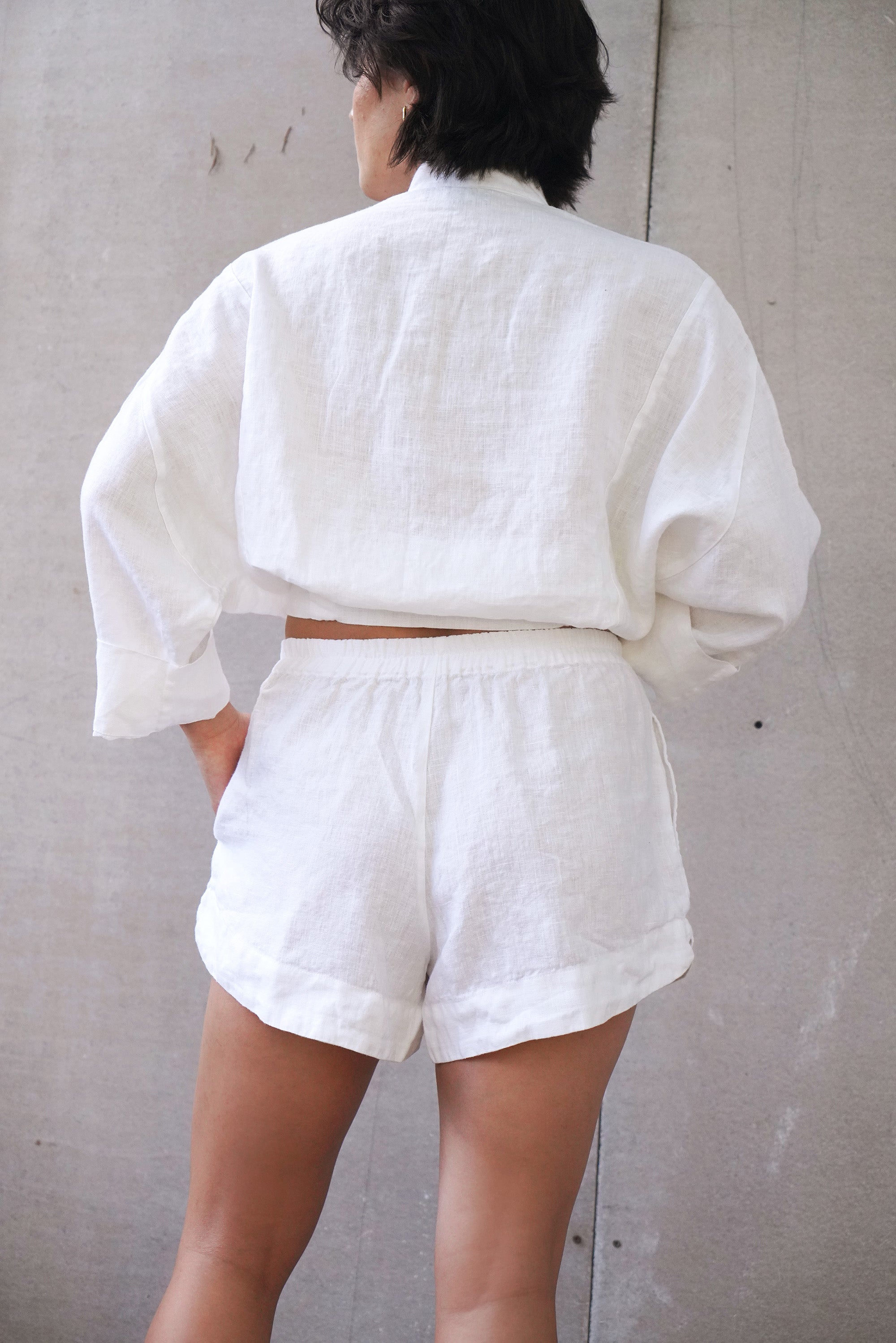 Women’s Linen Shorts with Pockets LEMON in White