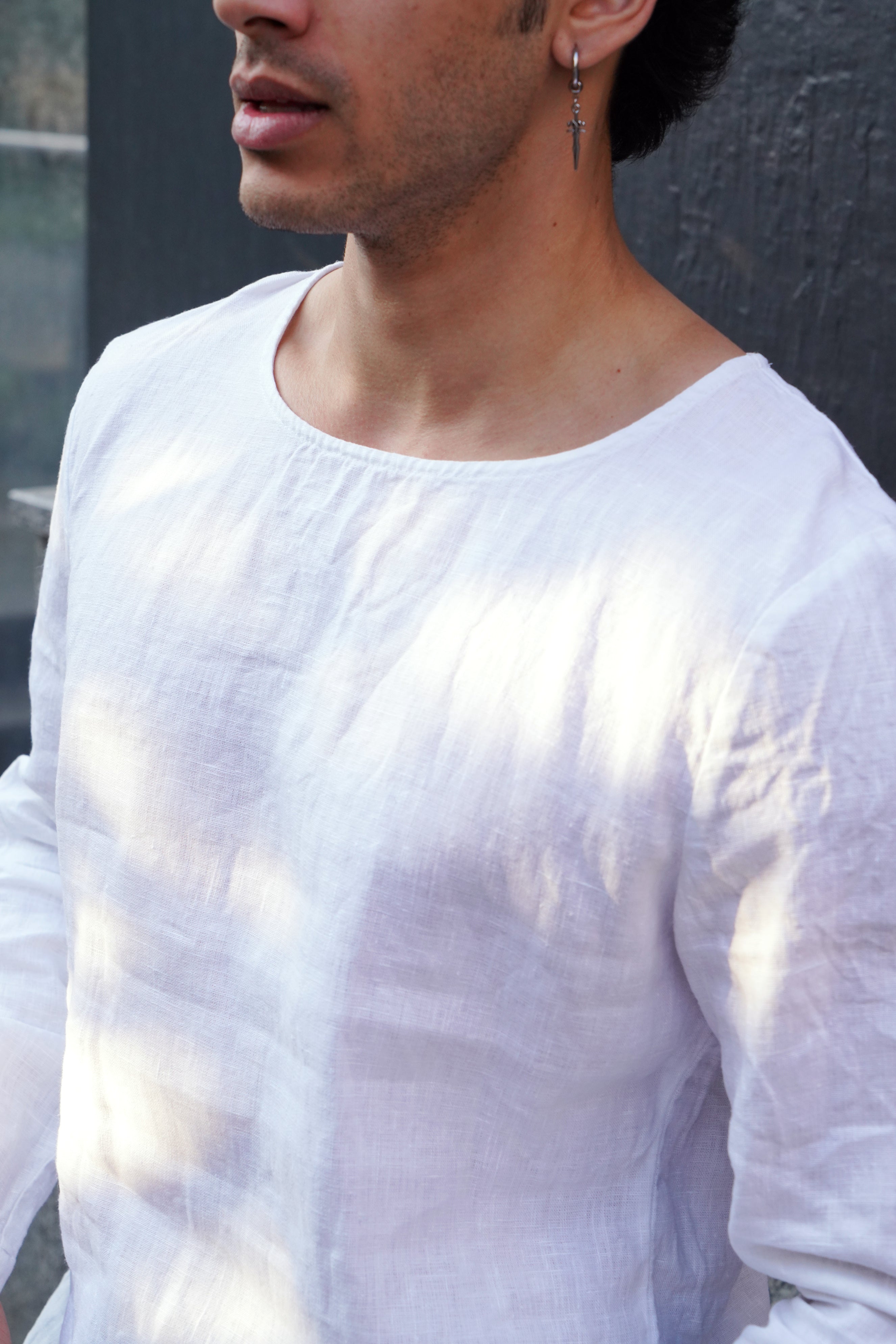 Long Sleeve Linen T-Shirt BIRCH in White