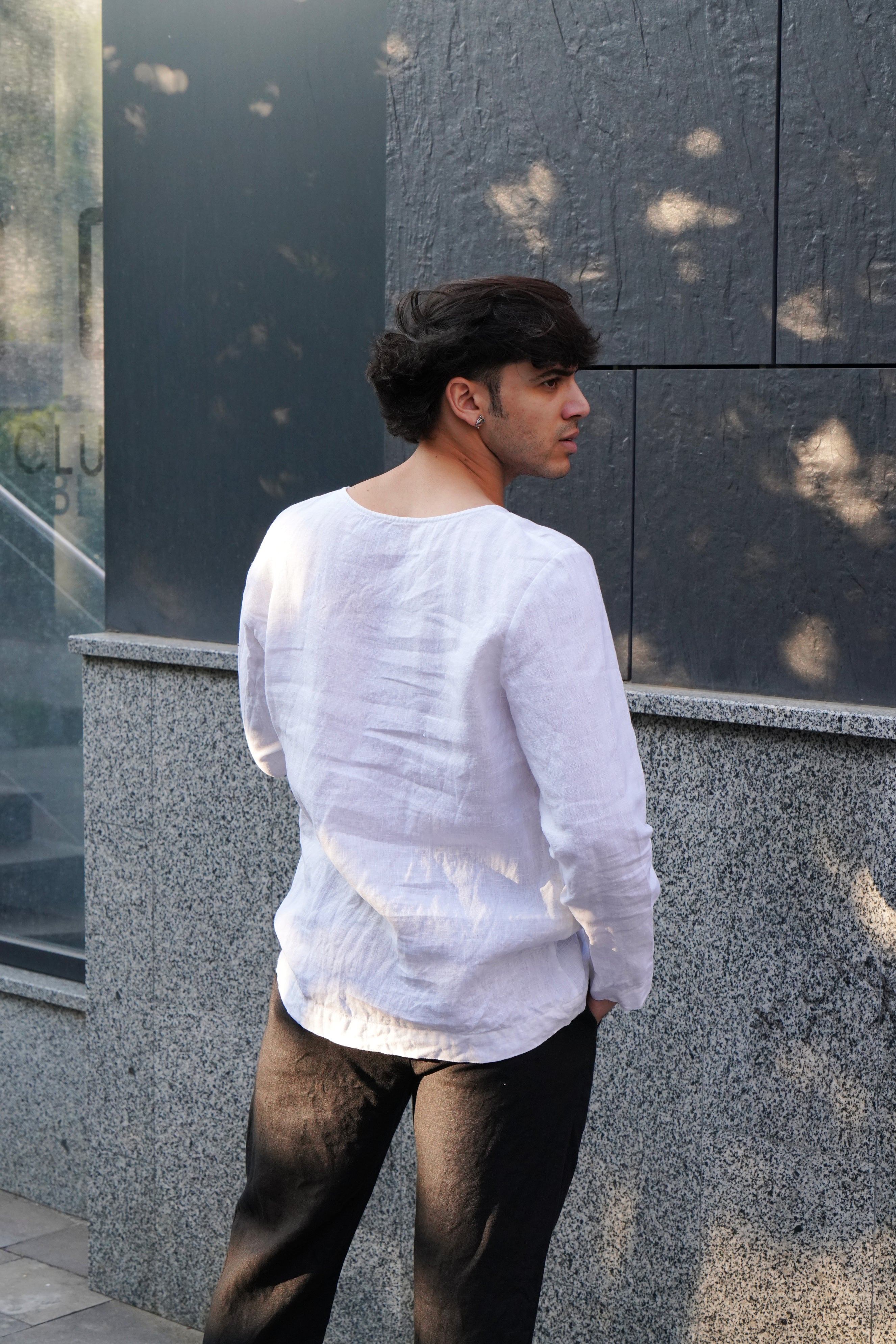 Long Sleeve Linen T-Shirt BIRCH in White