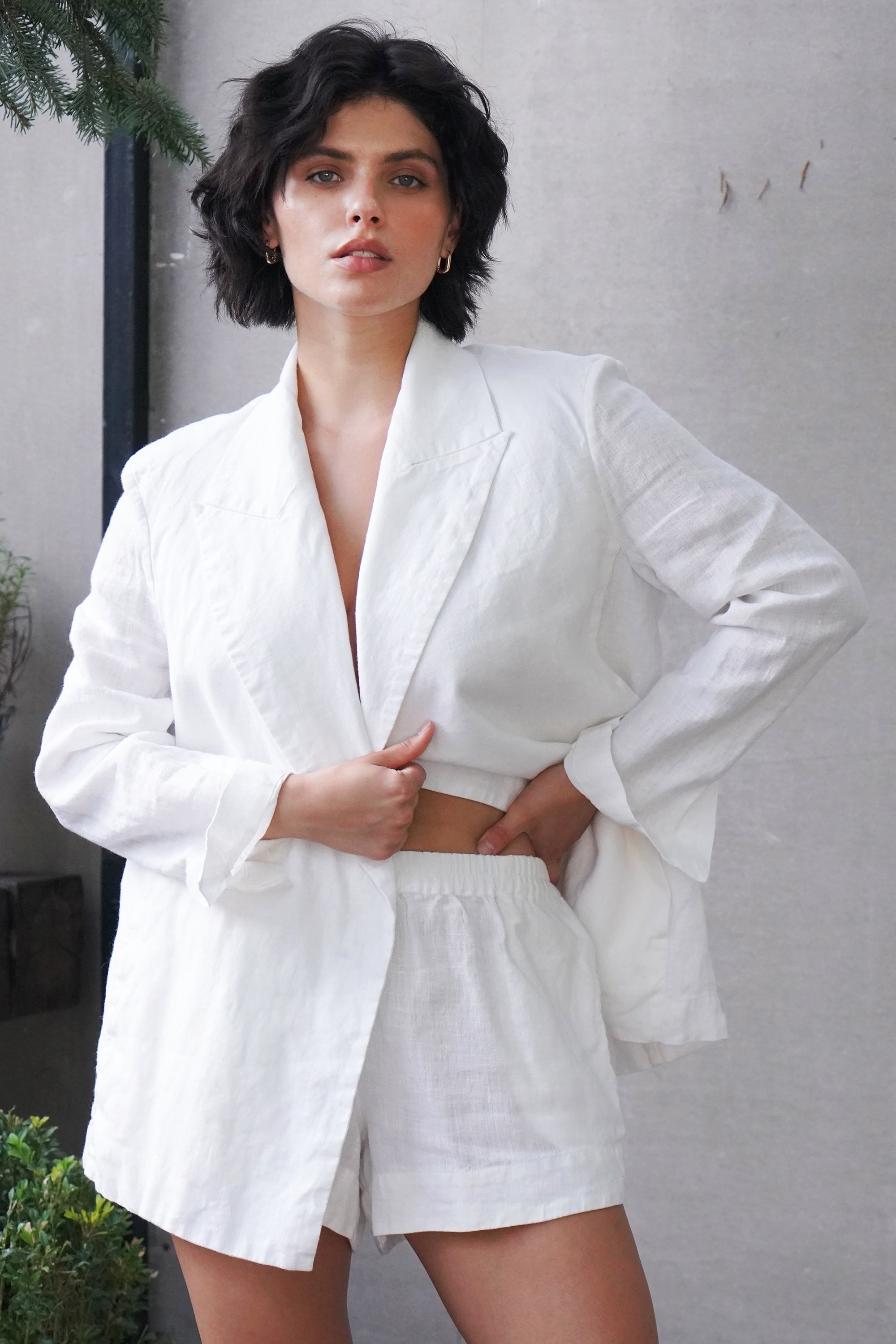 Women’s Linen Wrap Blazer JASMI in White