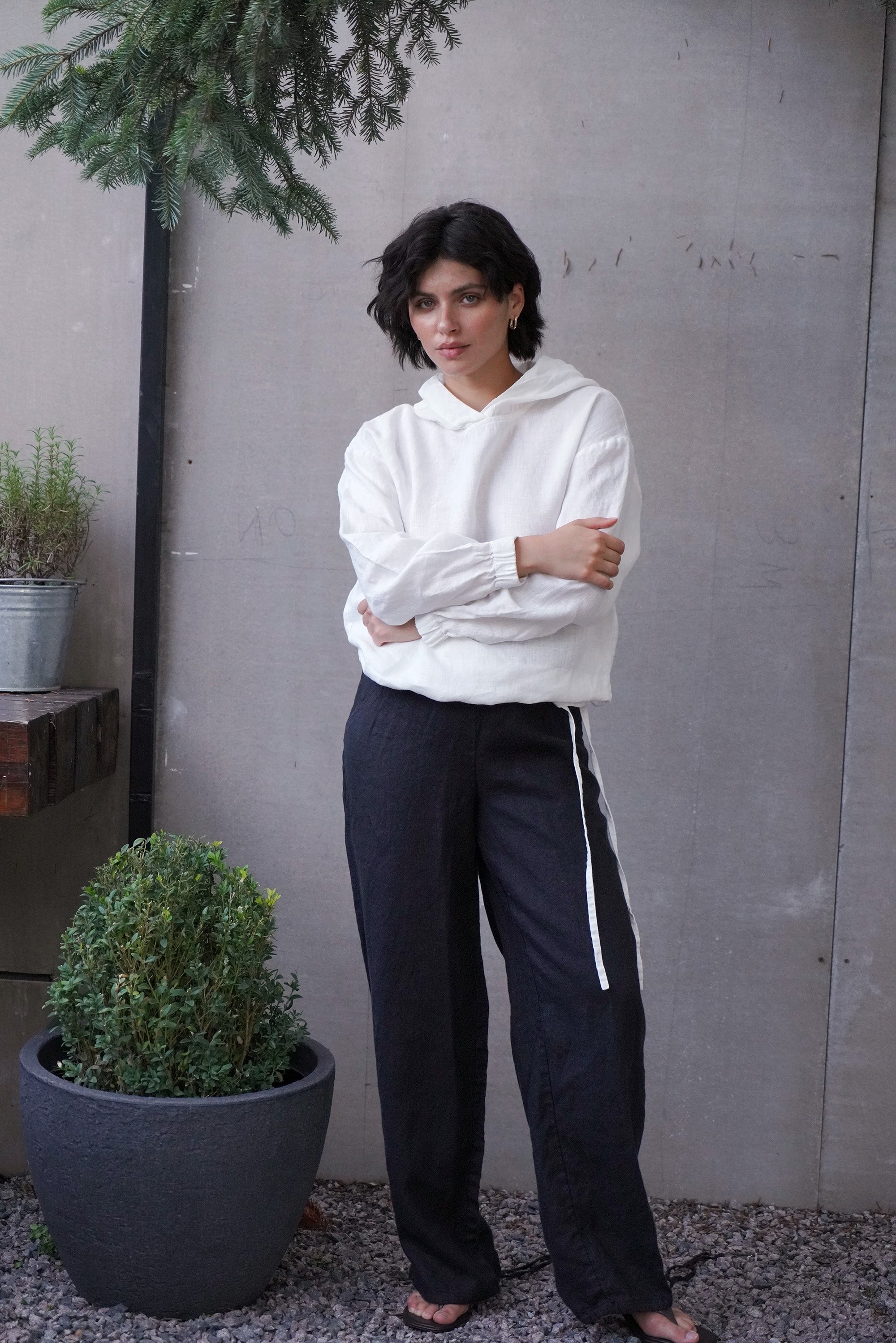 Women's Linen Hoodie with Ties LAMIA in White