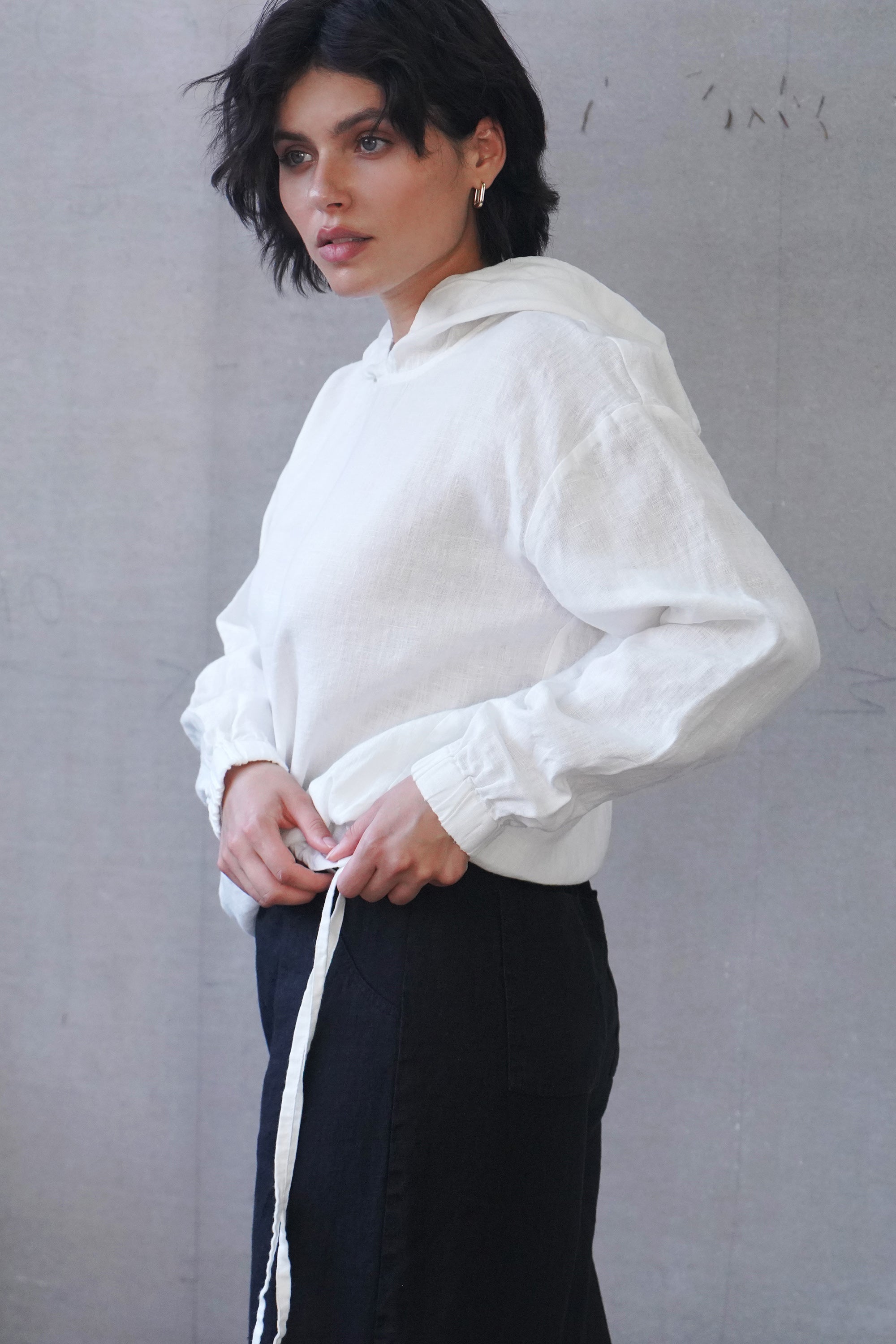 Women's Linen Hoodie with Ties LAMIA in White