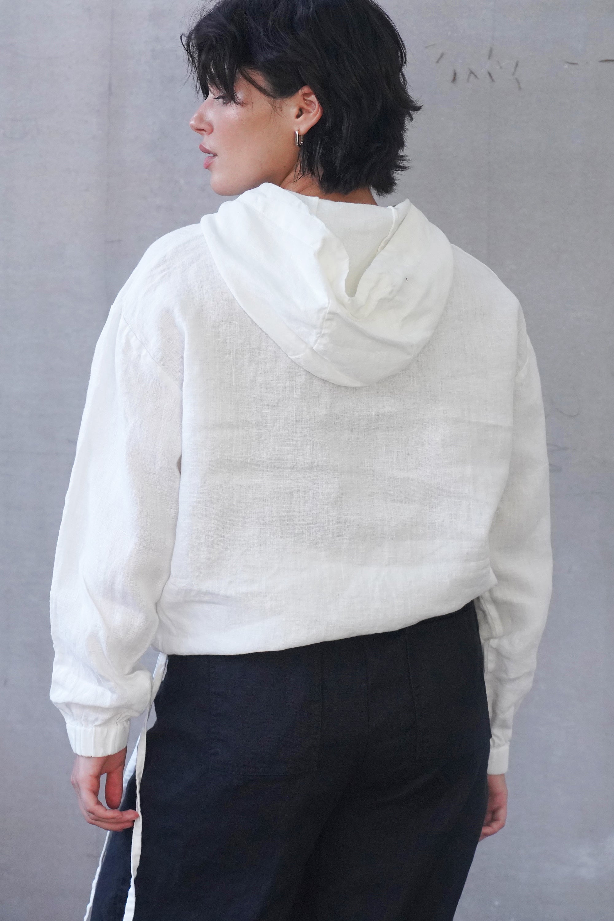 Women's Linen Hoodie with Ties LAMIA in White