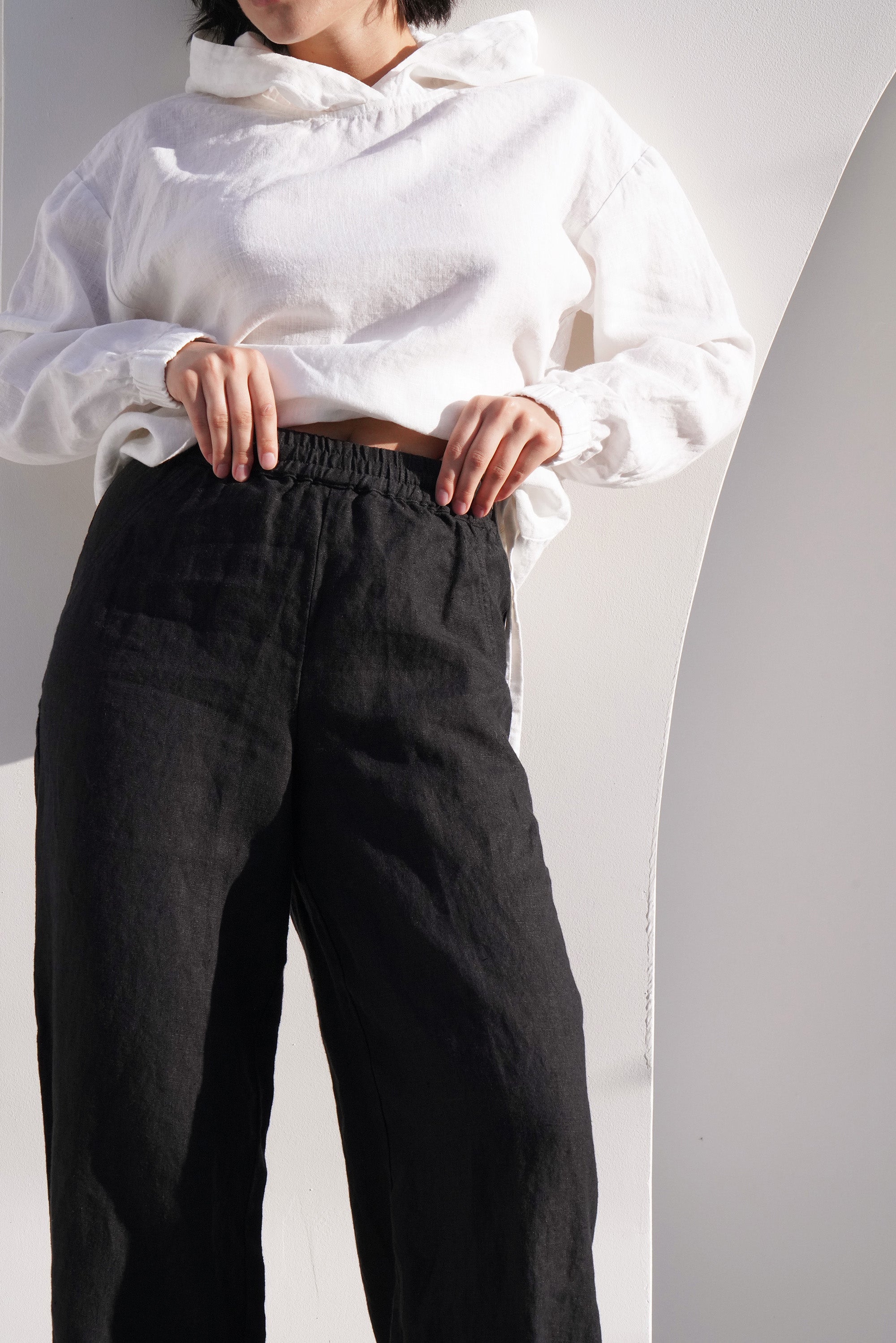 Women’s Linen Pants with Adjustable Cuffs PEONY in Black