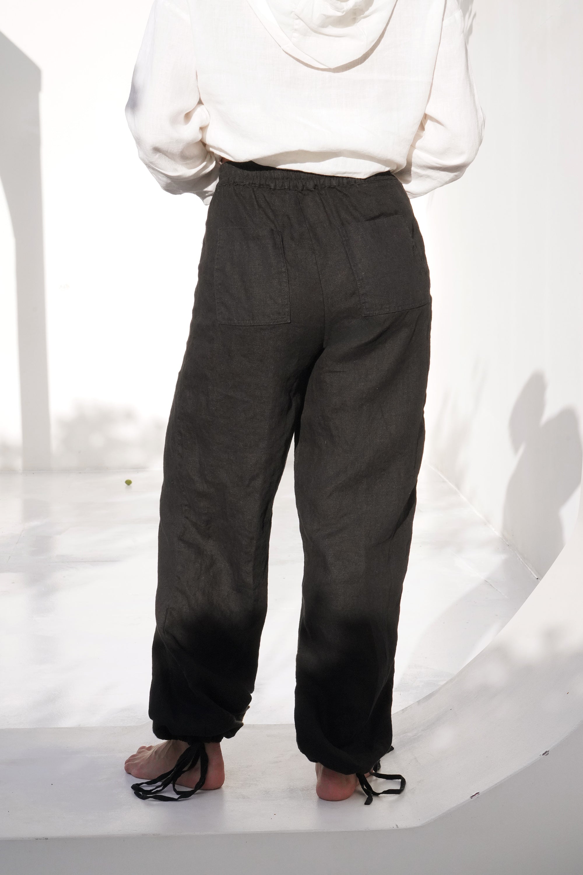 Women’s Linen Pants with Adjustable Cuffs PEONY in Black