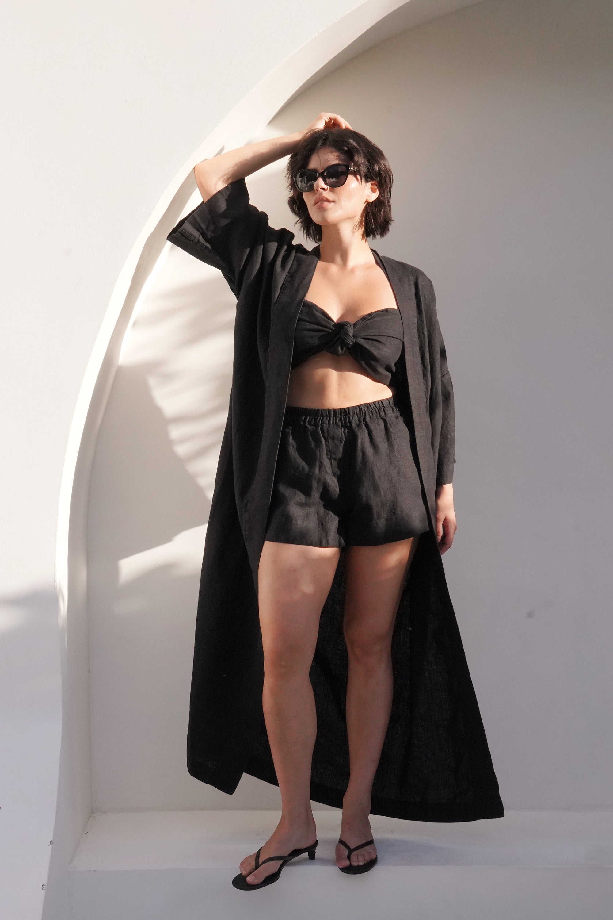Women's Linen Kimono ALTEA LONG in Black