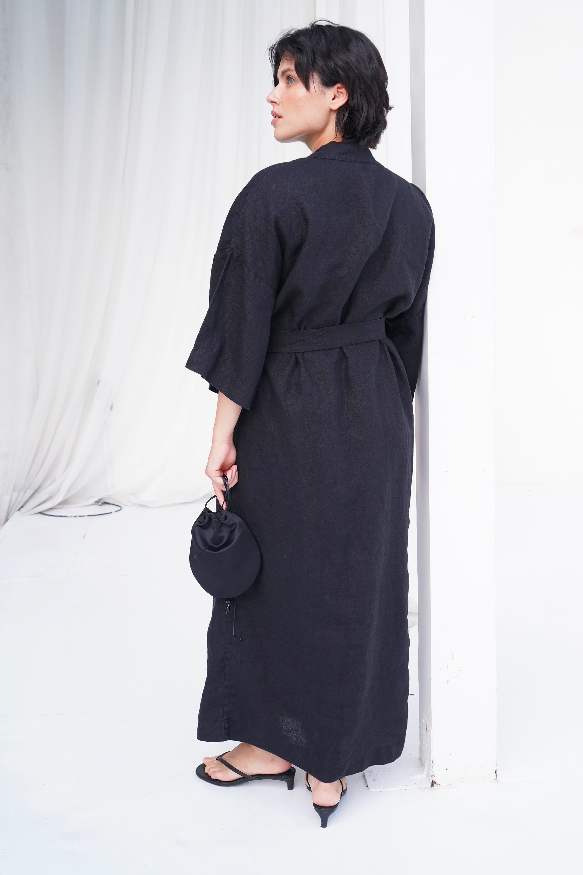 Women’s Linen Kimono ALTEA LONG in Black