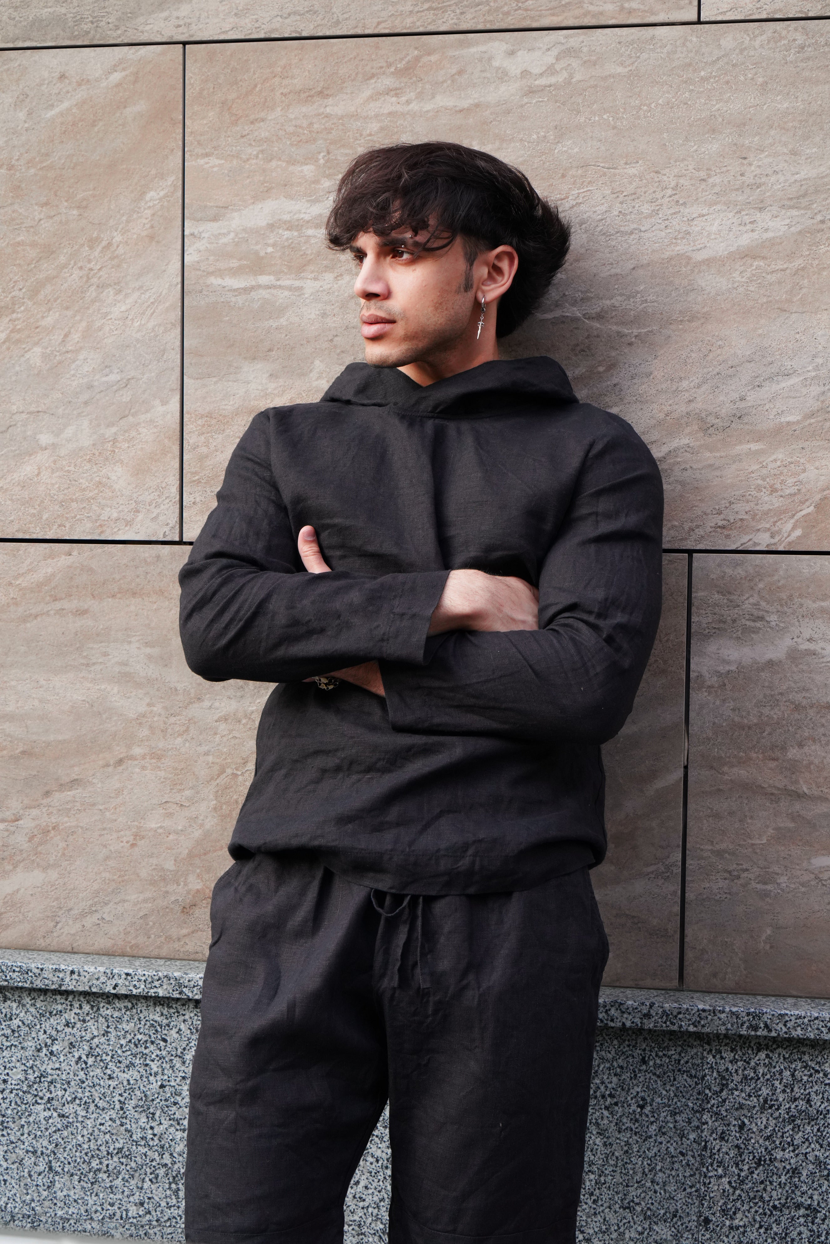 Men’s Linen Hoodie BALSA in Black