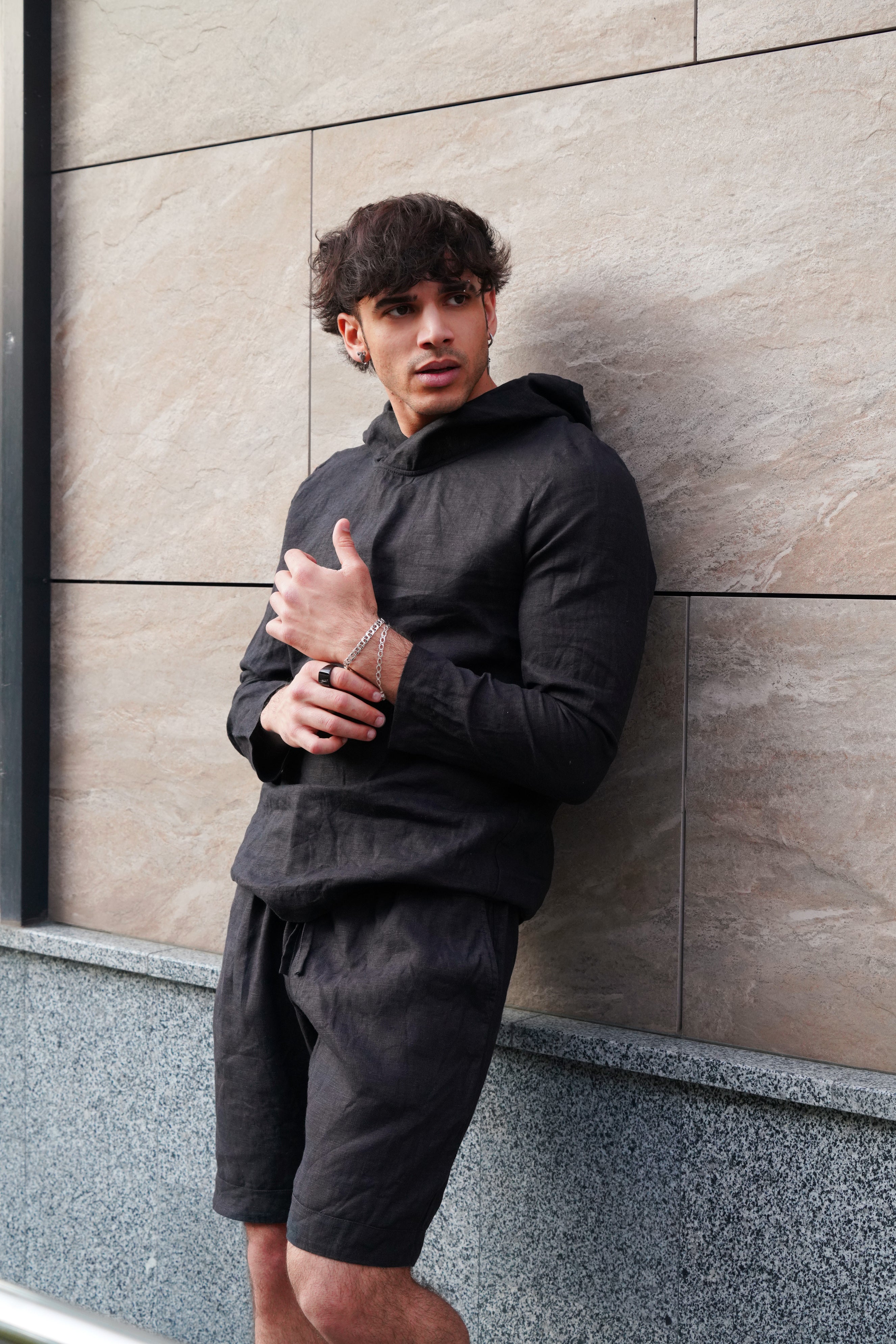 Men’s Linen Hoodie BALSA in Black