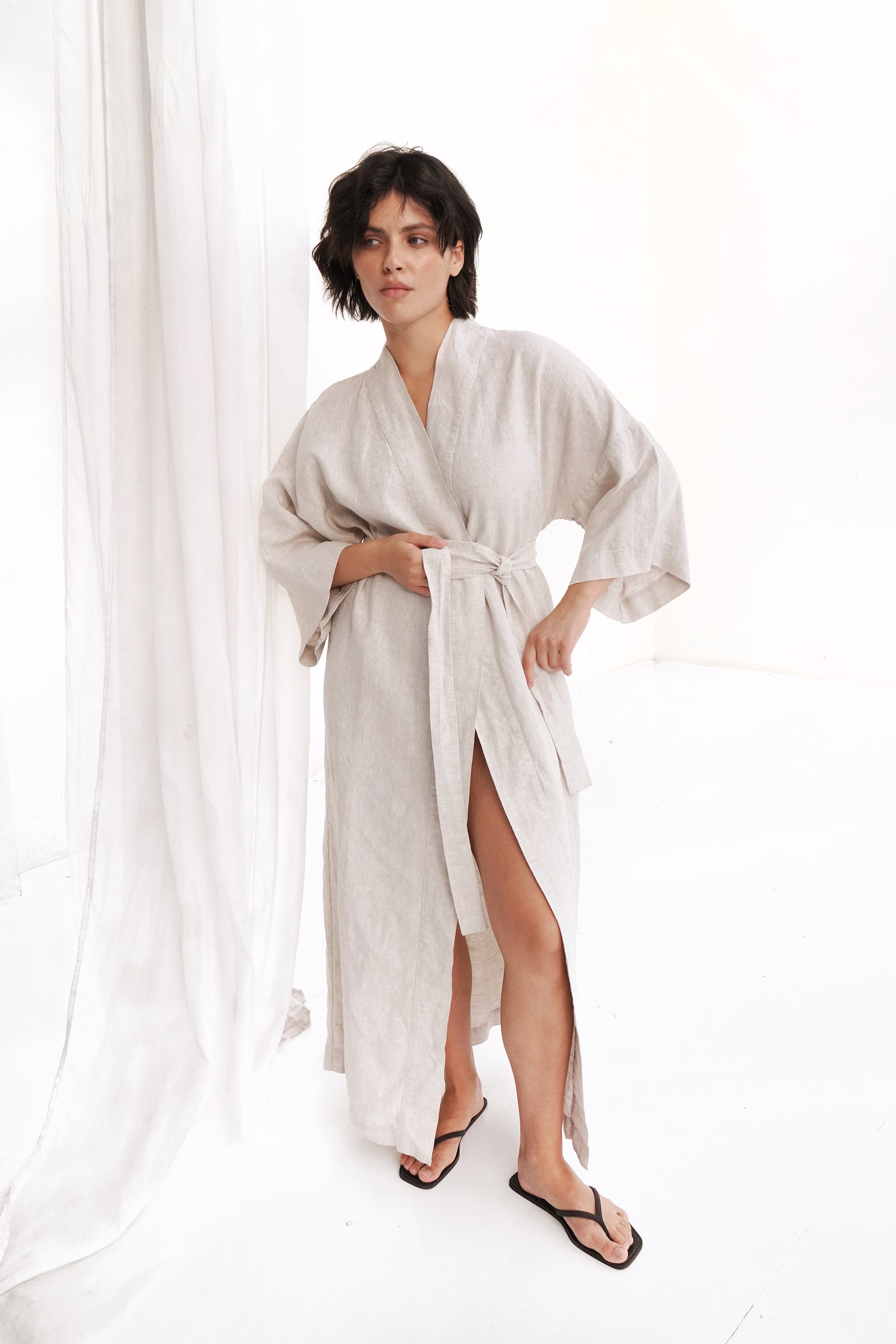 Women’s Linen Kimono ALTEA LONG in Beige
