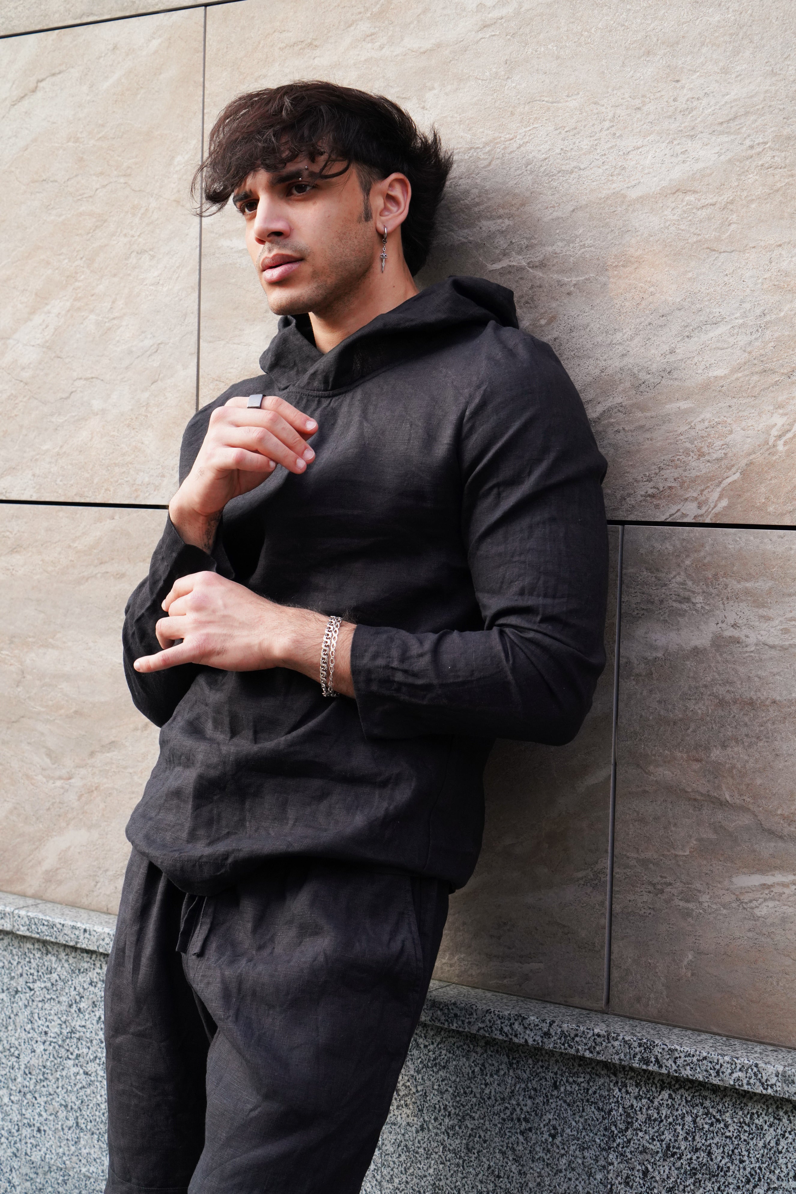 Men’s Linen Hoodie BALSA in Black