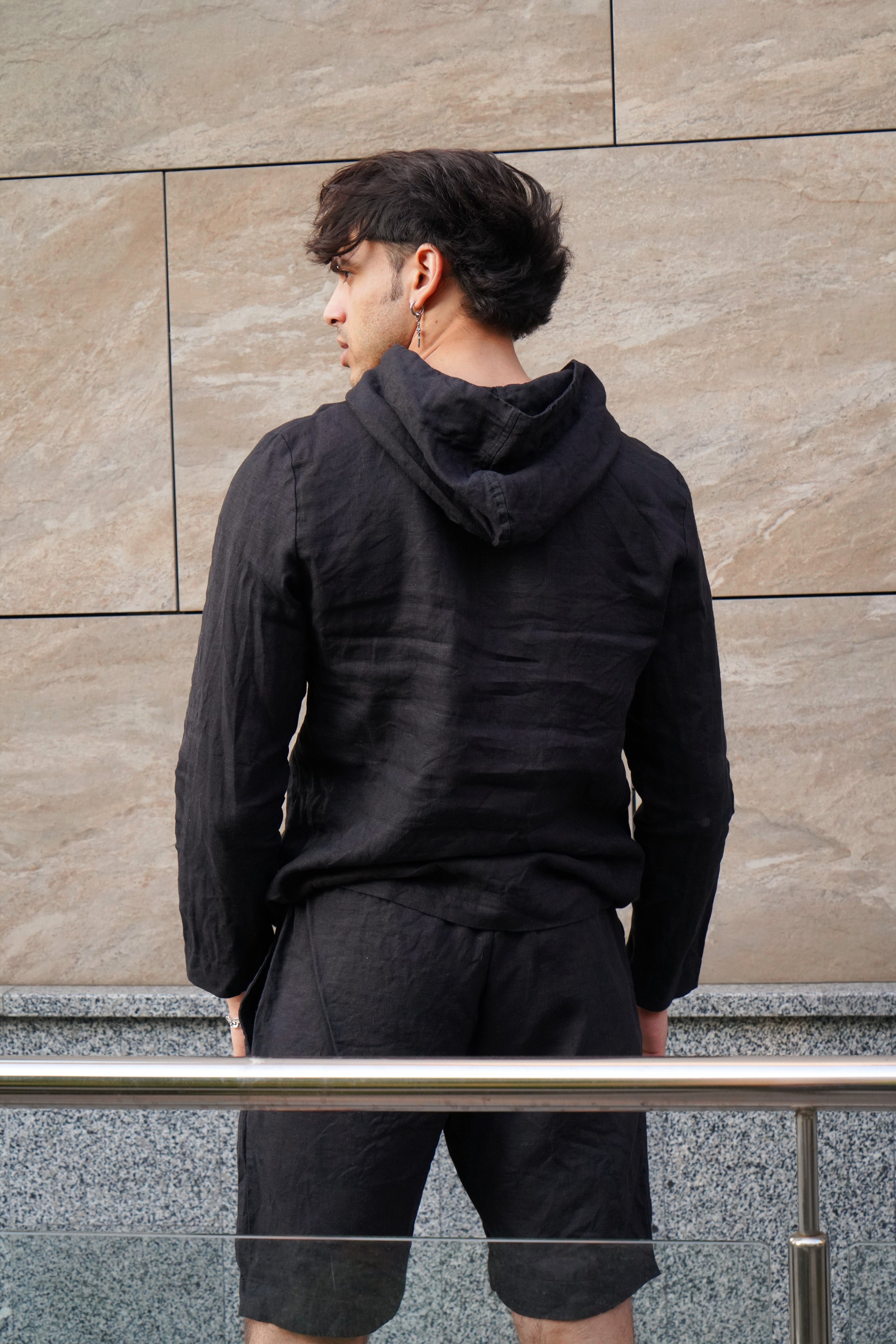 Men’s Linen Hoodie BALSA in Black