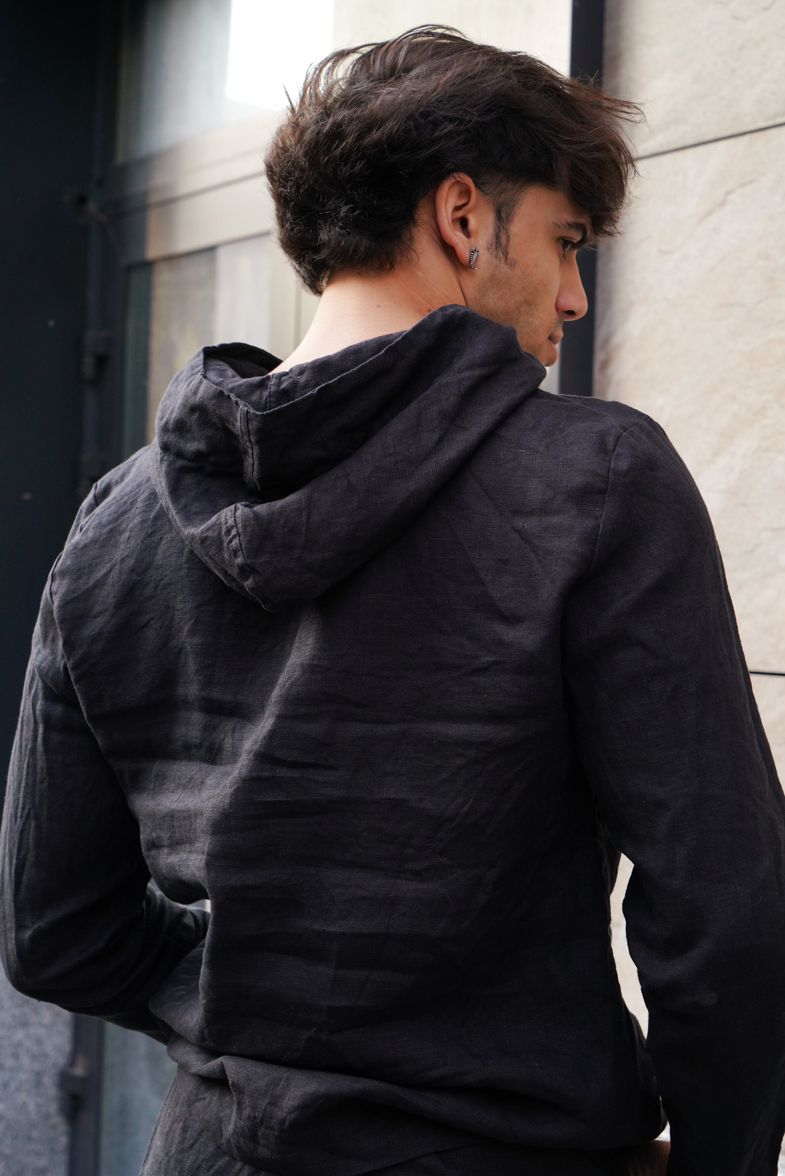 Men’s Linen Hoodie BALSA in Black