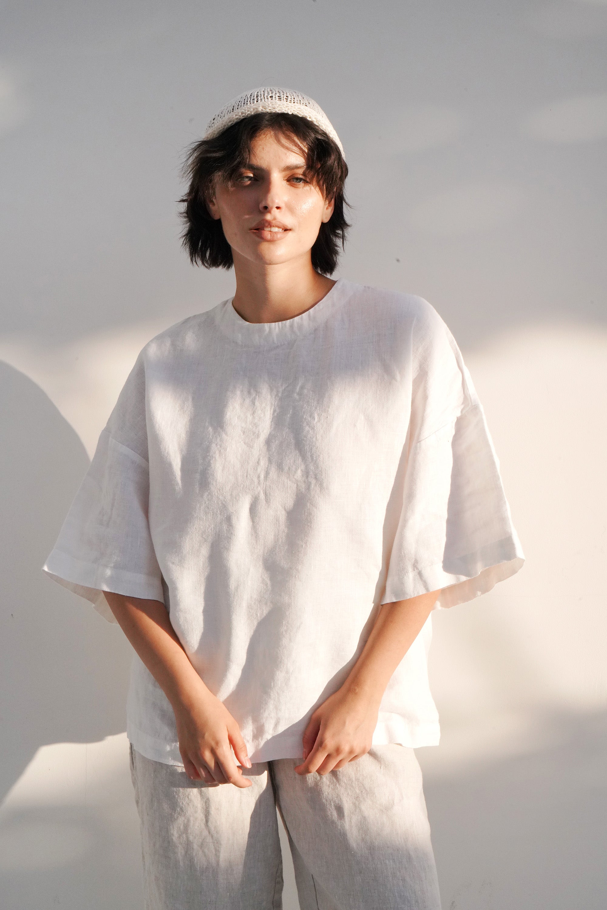 Women’s Oversized Linen T-Shirt BELLIS in Cream