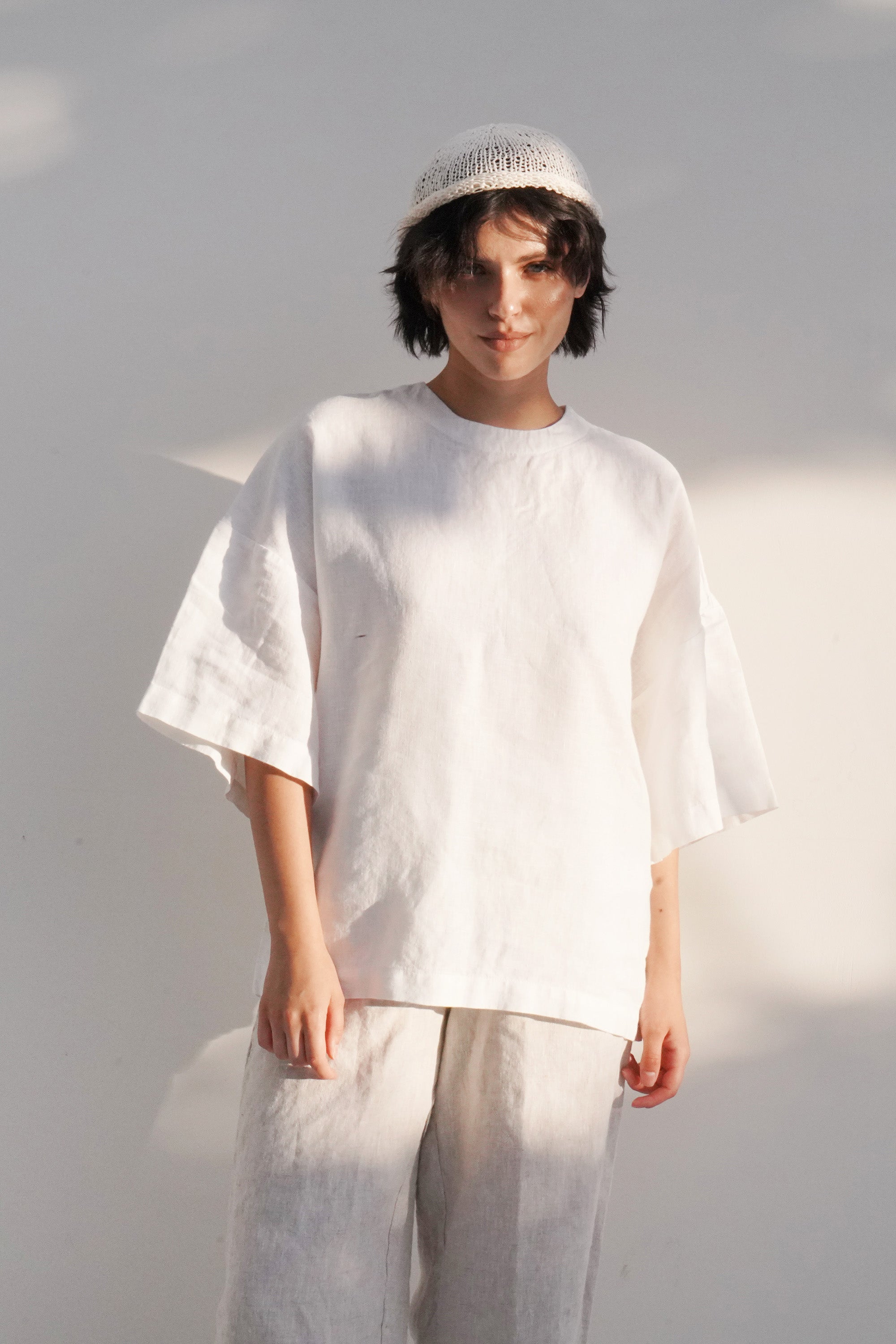 Women’s Oversized Linen T-Shirt BELLIS in Cream