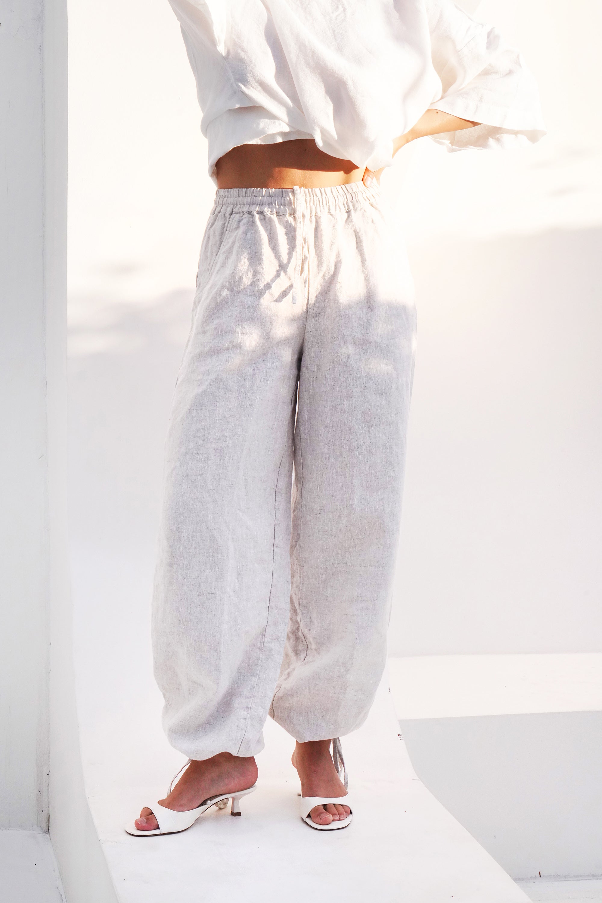 Women’s Linen Pants with Adjustable Cuffs PEONY in Beige