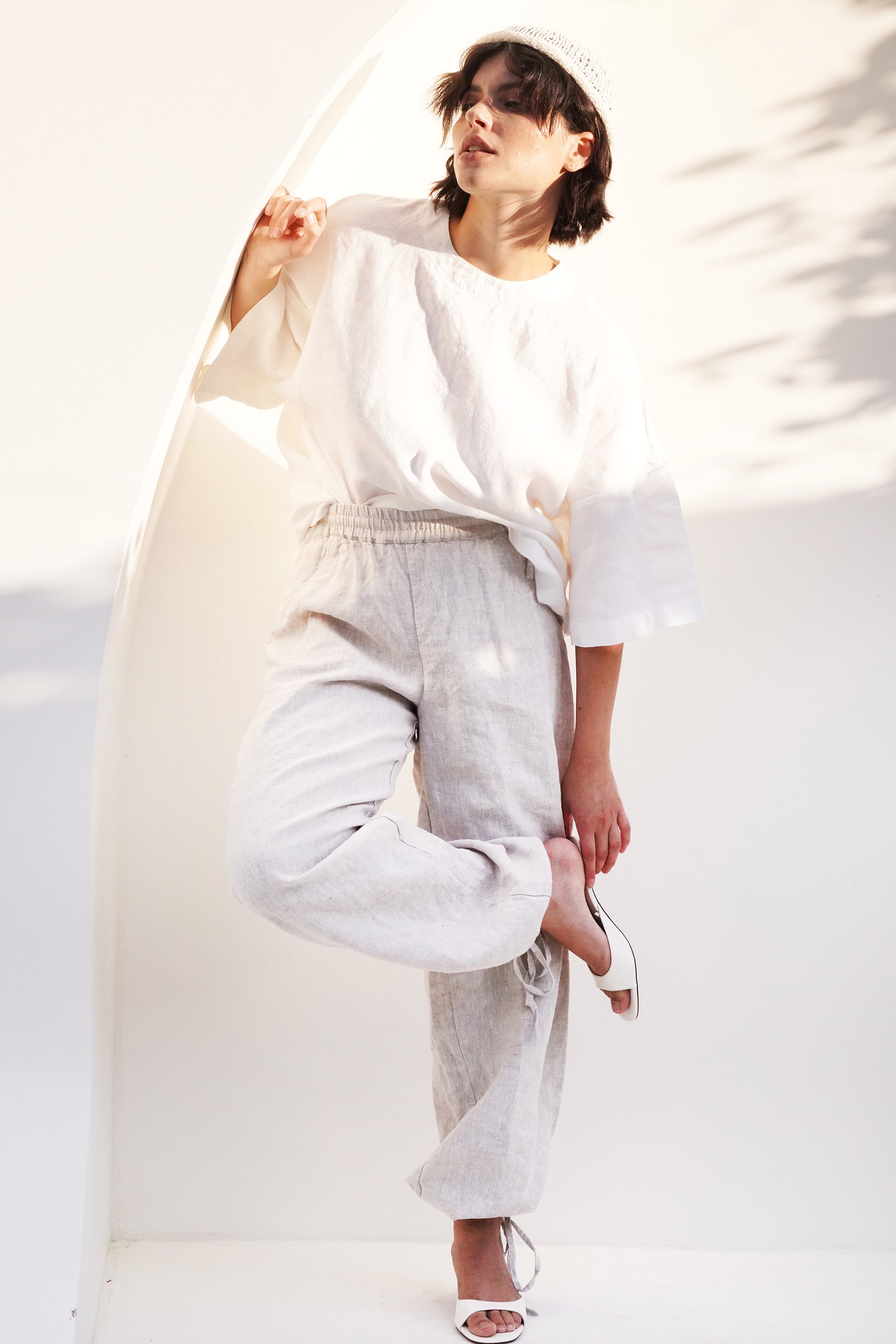 Women’s Linen Pants with Adjustable Cuffs PEONY in Beige